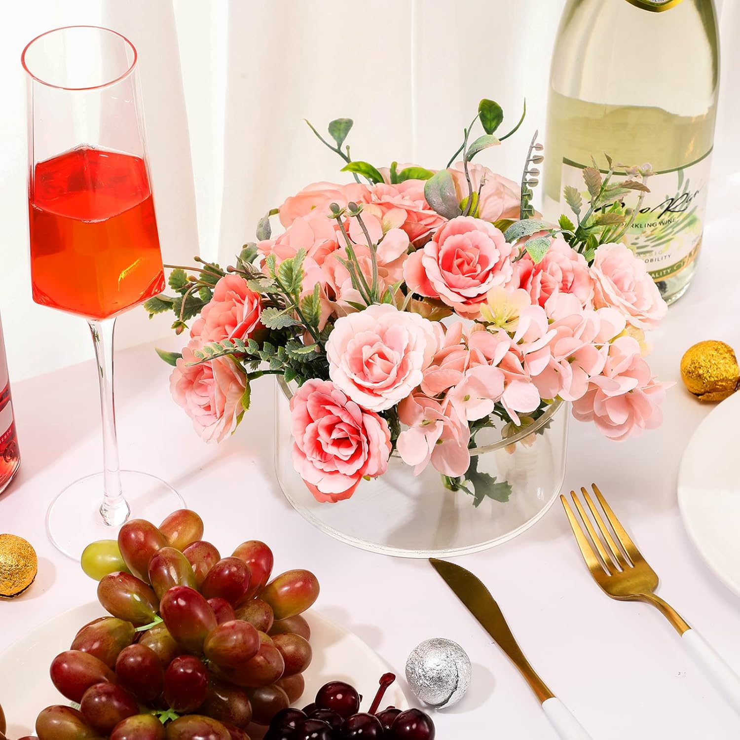 Tanlade 3 piezas de centro de mesa de acrílico floral para decoración de mesa de comedor, florero redondo de flores de boda, jarrones de centro de