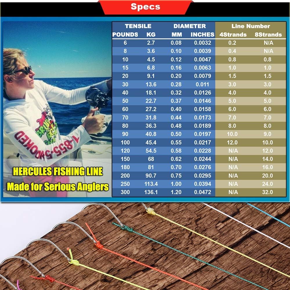 Hercules – Hilo para pescar Super Cast, 8 hilos trenzados de pesca de 10 lb a 300 lb para agua salada, 109  328  547  1094 yardas, diametro #
