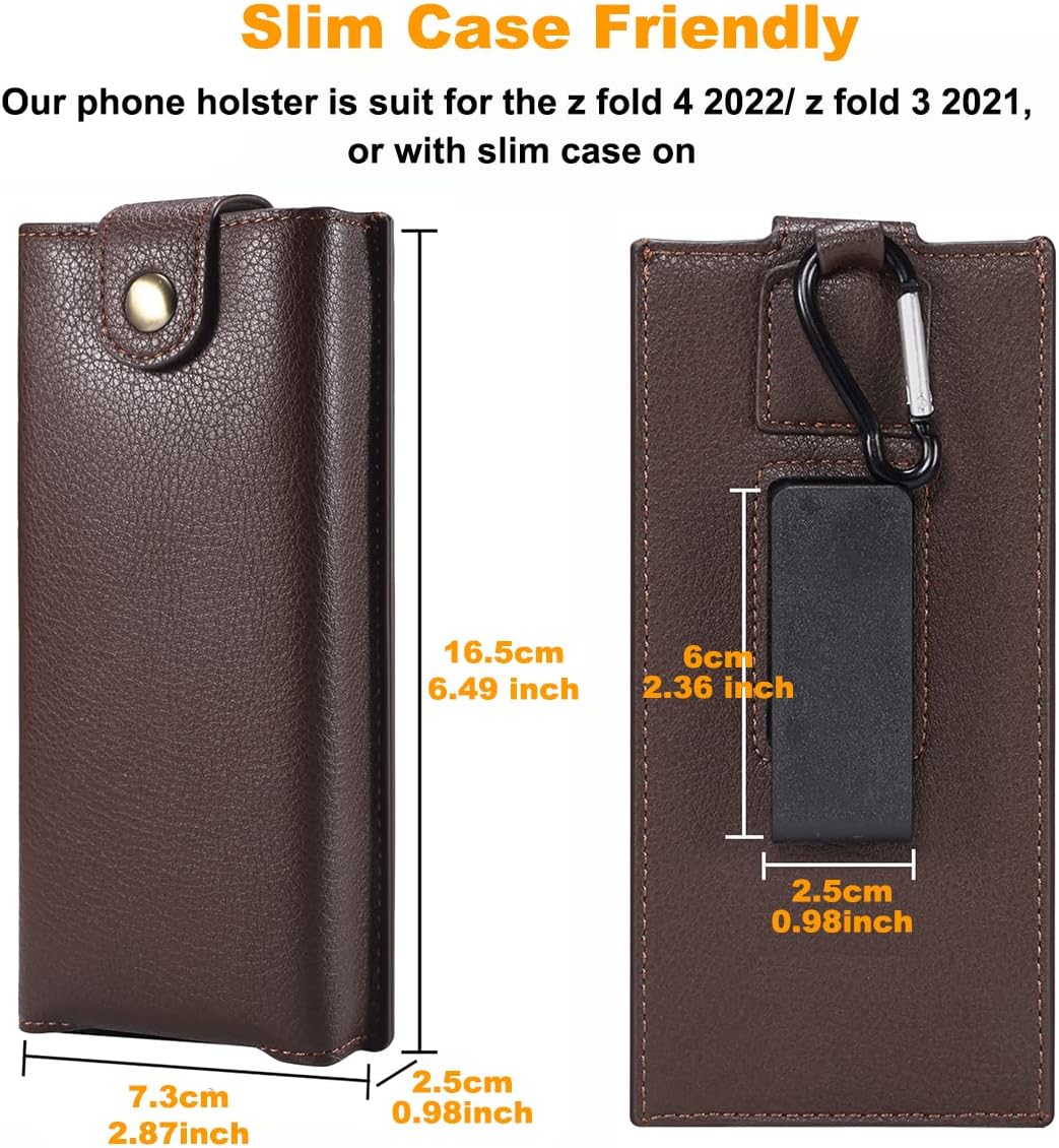 Funda para teléfono Samsung Galaxy Z Fold 4  Z Fold 3, bolsa de cuero sintético con clip giratorio 360 y mosquetón, protección completa para