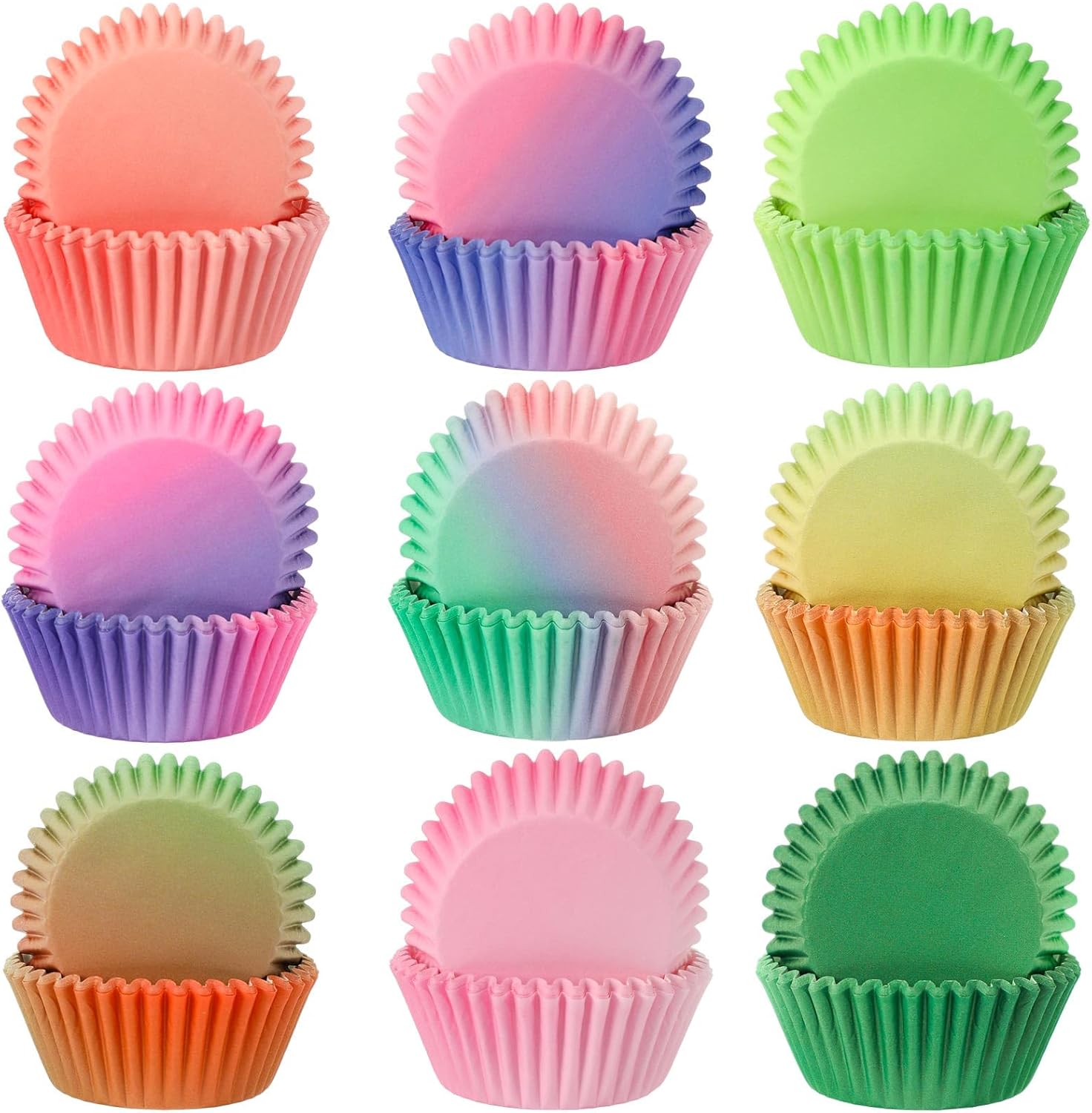SANNIX 450 forros coloridos estándar para cupcakes, diseño degradado, para hornear, envoltorios de papel para magdalenas, para fiestas de