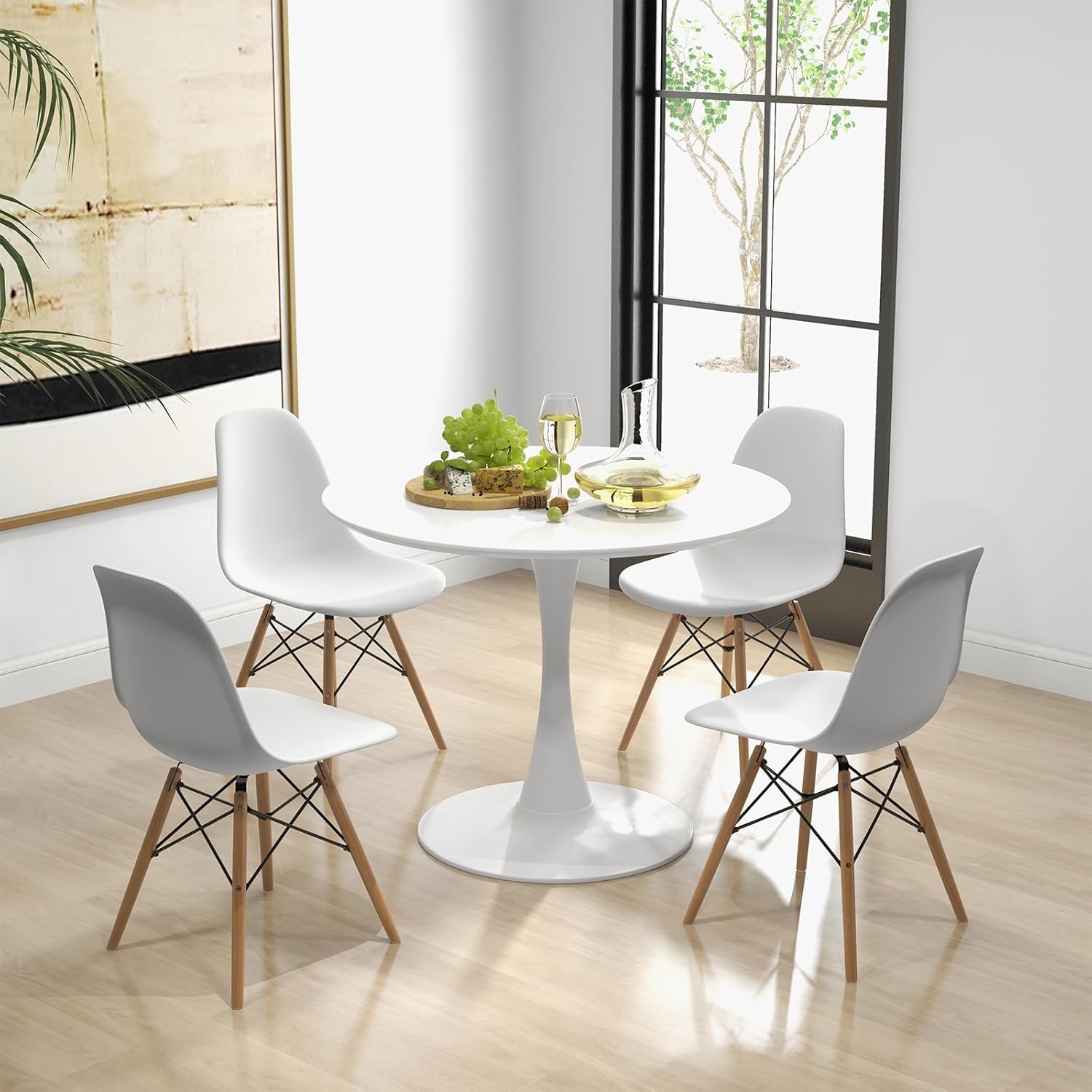 Giantex Juego de mesa de comedor de 5 piezas para 4, juego de mesa de comedor de cocina compacto con mesa redonda de 32 pulgadas y 4 sillas DSW,