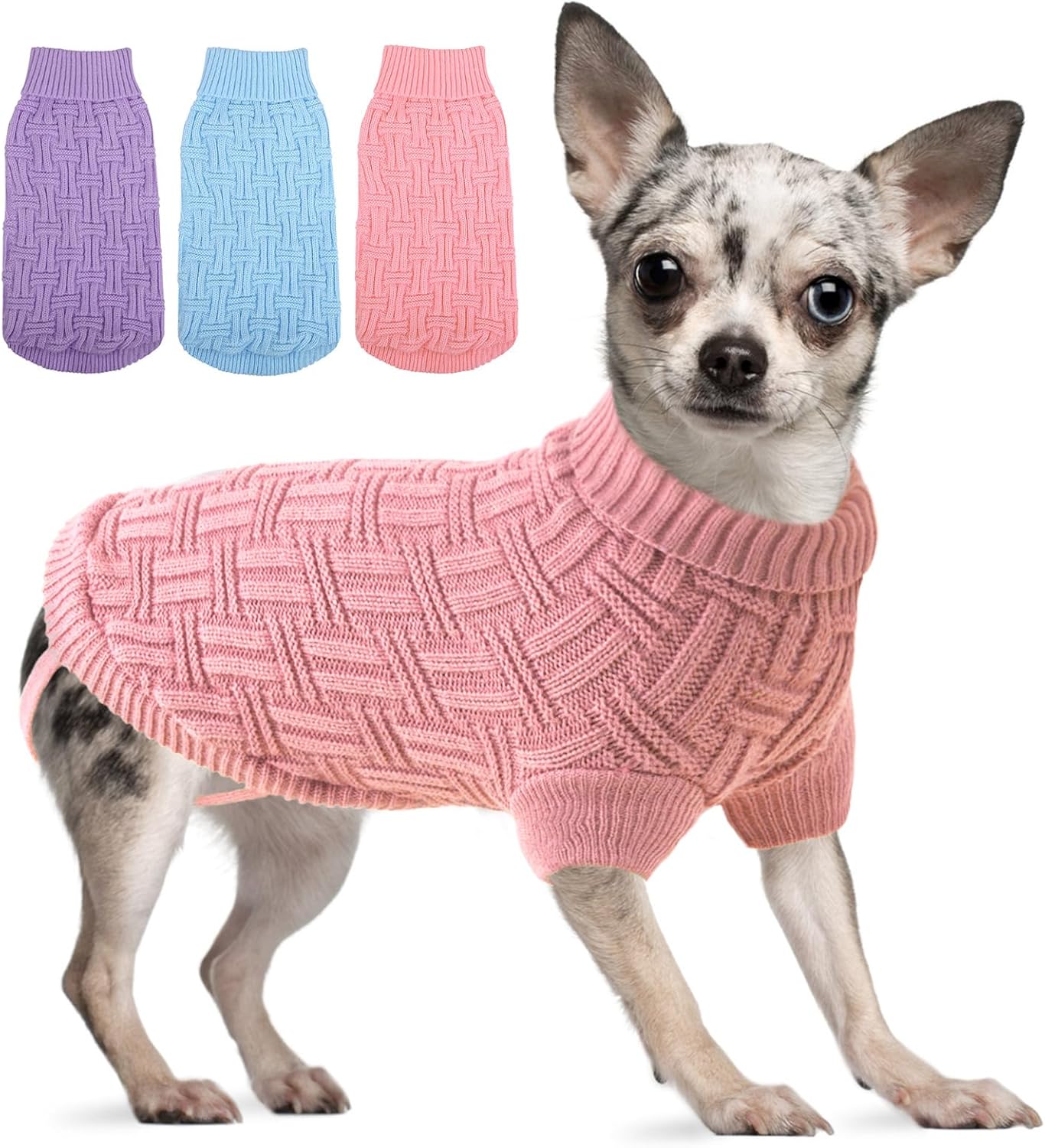 ASENKU Suéter pequeño para perro, ropa de punto para clima frío, ropa clásica de cuello alto grueso y cálida para chihuahuas, bulldogs, perros