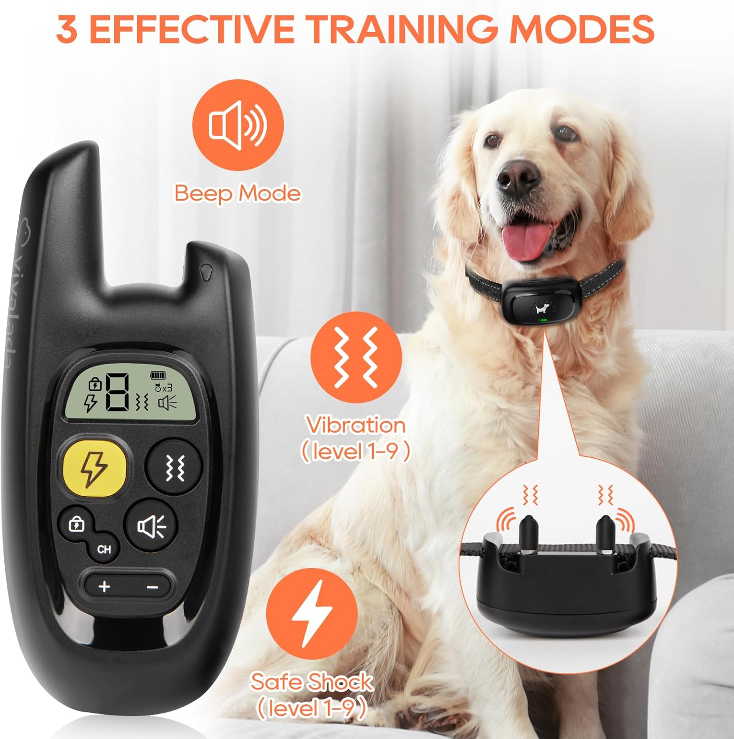 Vivalada Collar de choque para perro con control remoto, collar de choque recargable para perros pequeños, medianos y grandes, 5-110 libras, IPX7