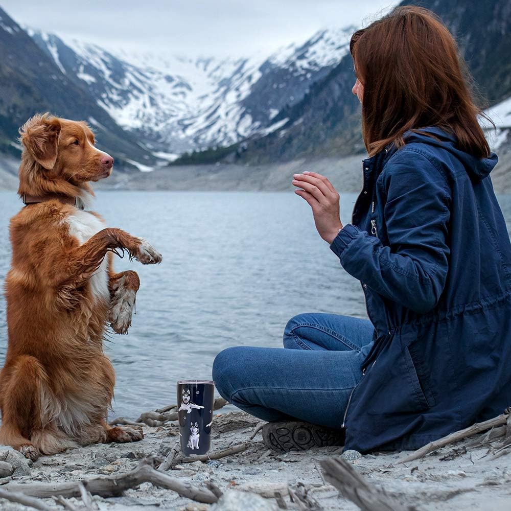Serengeti – Vaso de husky siberiano de 16 onzas, acero inoxidable, con tapa a prueba de derrames, impresión 3D, taza de viaje aislada para bebidas