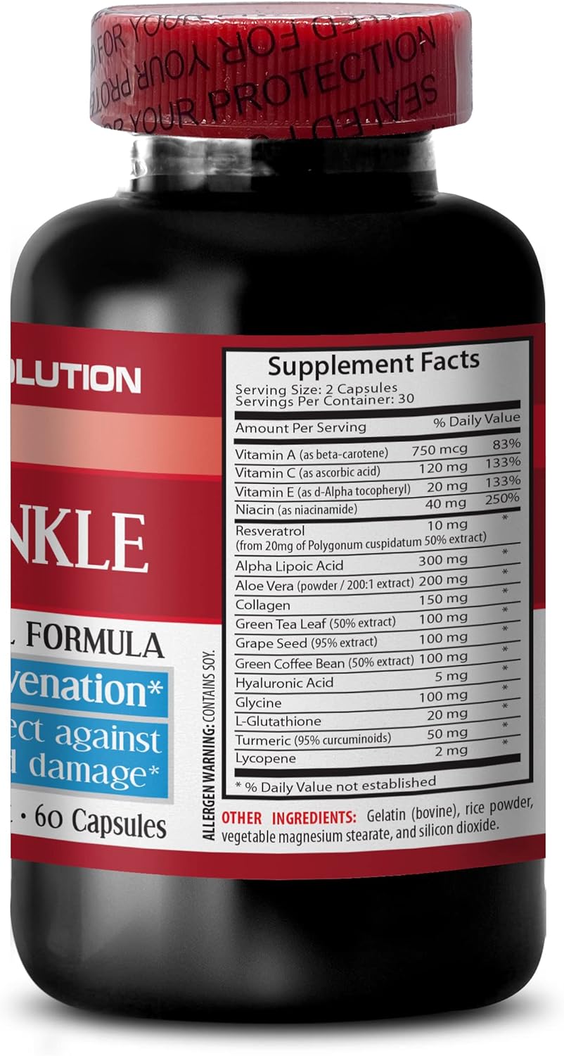 Cápsulas antiarrugas para la cara – COMPLEJO ANTIARRUGAS – Minerales para la piel, Suplemento antienvejecimiento, colágeno de vitamina E, suero
