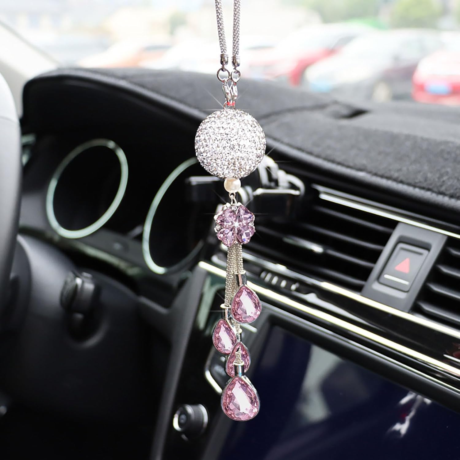 1 colgante de cristal para espejo retrovisor de automóvil, accesorios de espejo retrovisor para automóvil, dije de bola de cristal, bonita