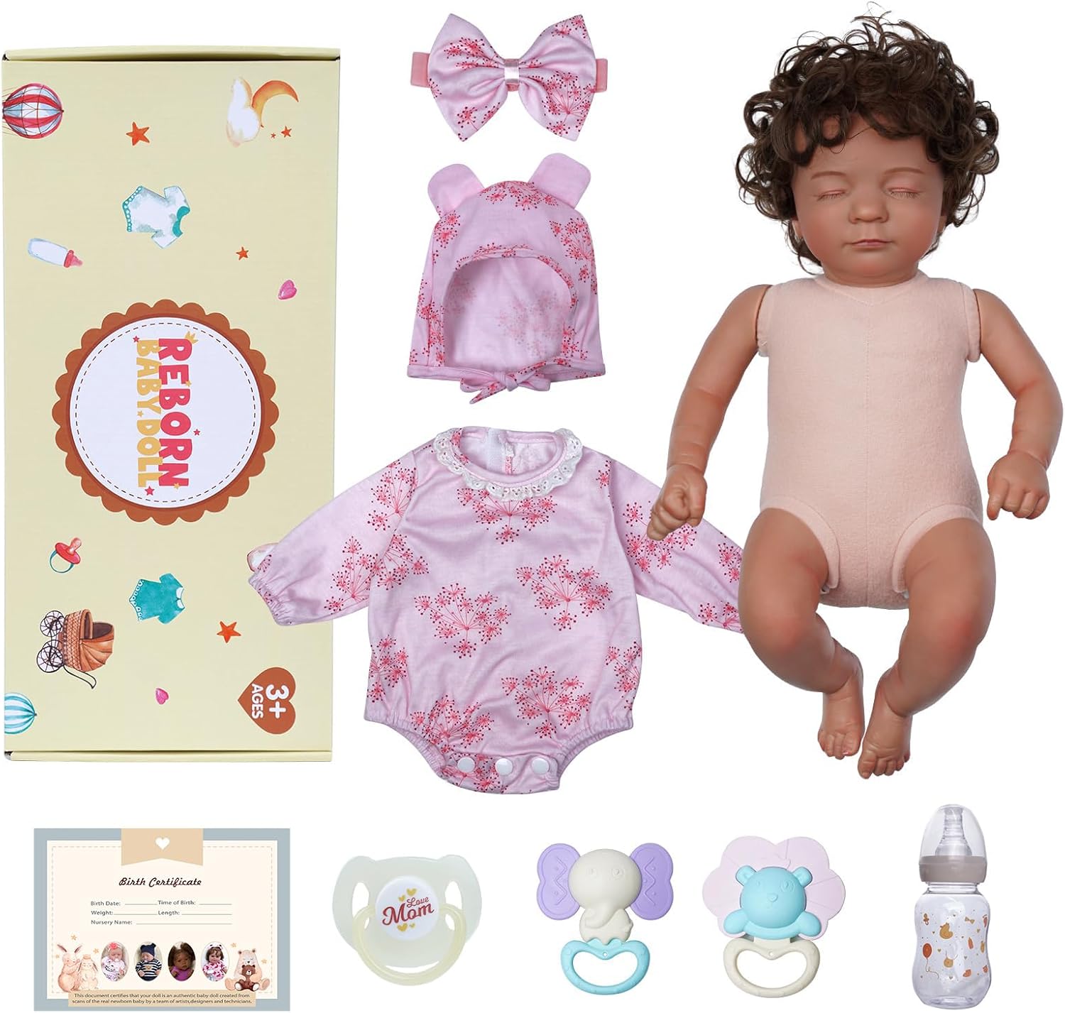BABESIDE Muñecas realistas de bebé Reborn Black Nate, de 17 pulgadas, suaves, de cuerpo completo, realistas, muñecas de bebé recién nacidas, muñecas
