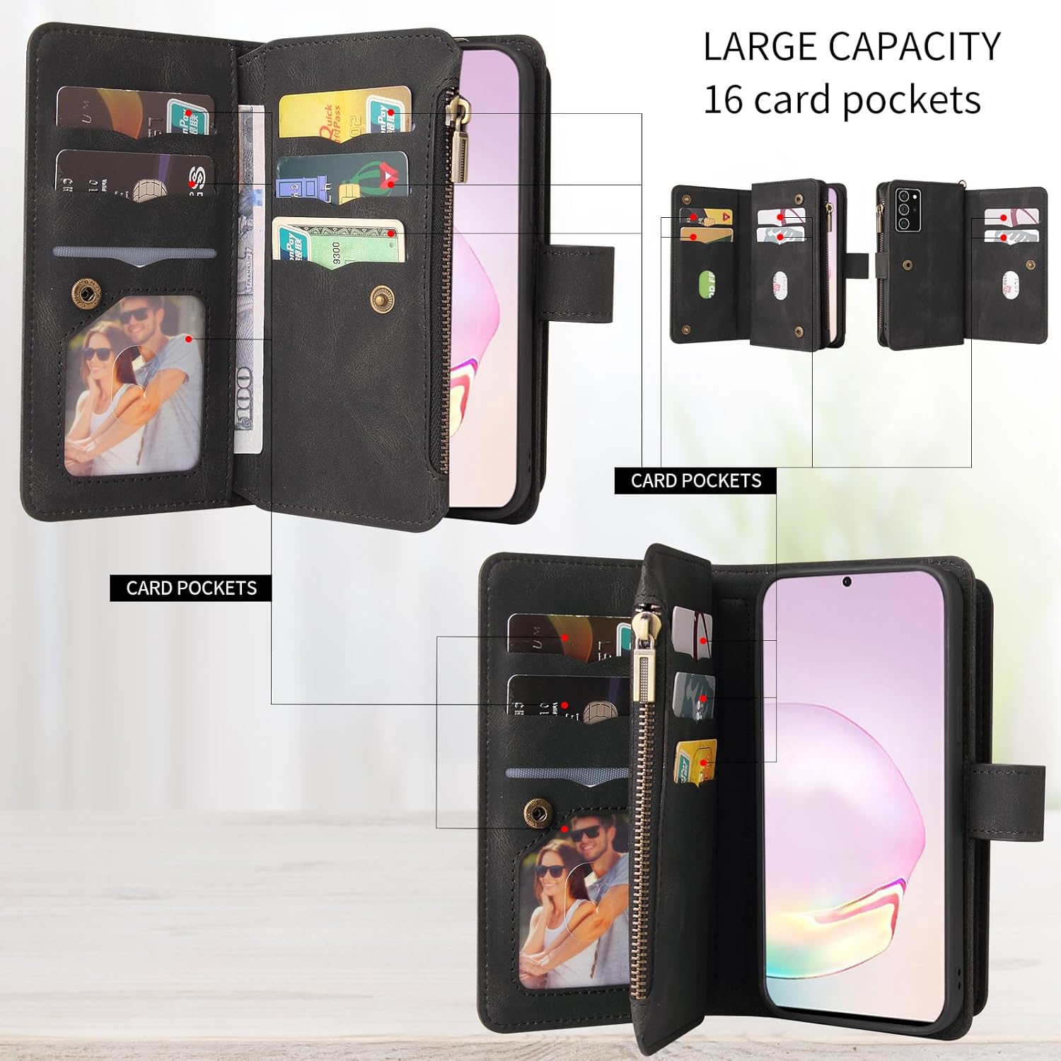 Asuwish Funda para teléfono Samsung Galaxy Note 20 Ultra 5G Funda tipo cartera con protector de pantalla de vidrio templado, tarjetero con tapa para