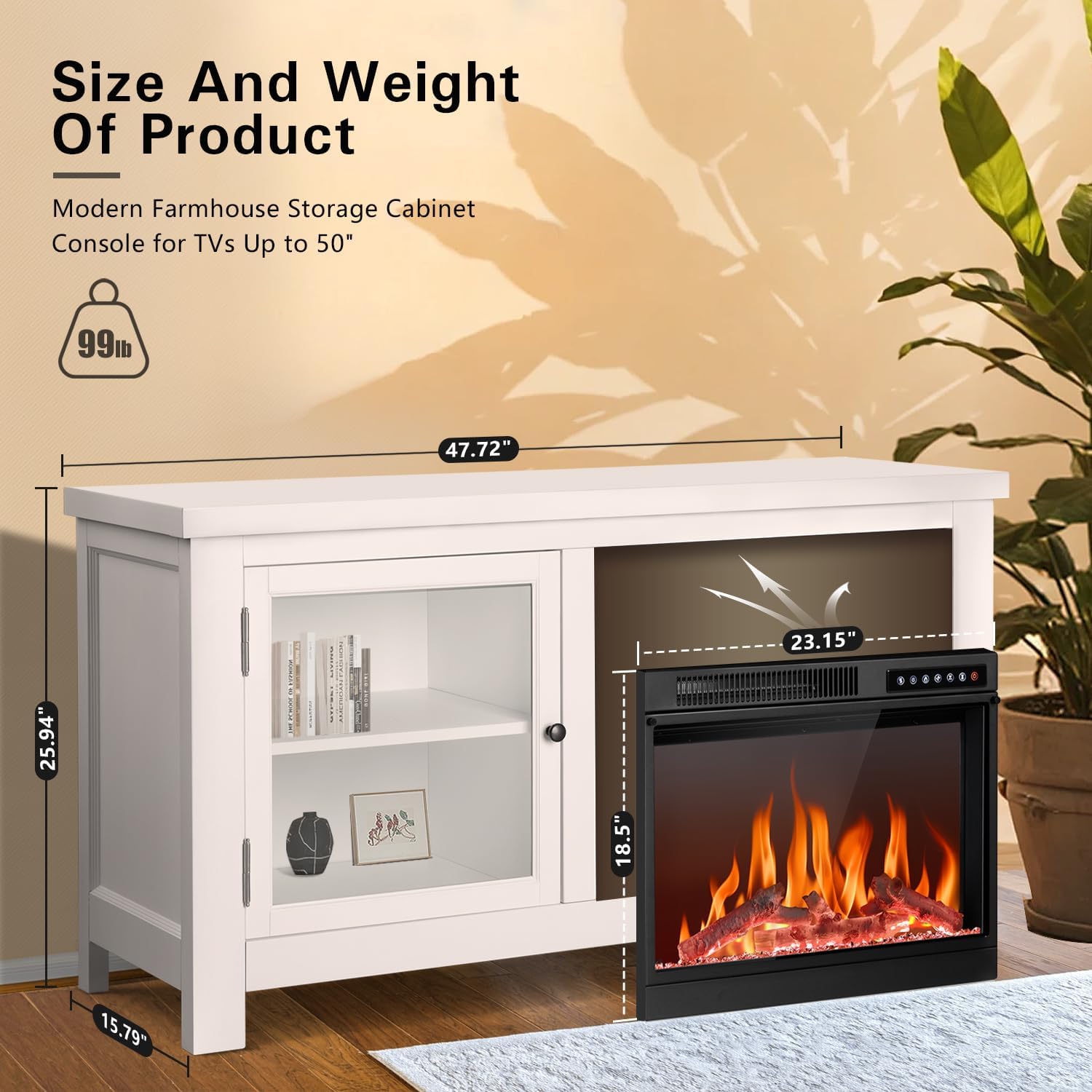 R.W.FLAME Soporte de TV con chimenea para TV de 60 pulgadas, moderno centro de entretenimiento con chimenea eléctrica de 23 pulgadas, muebles