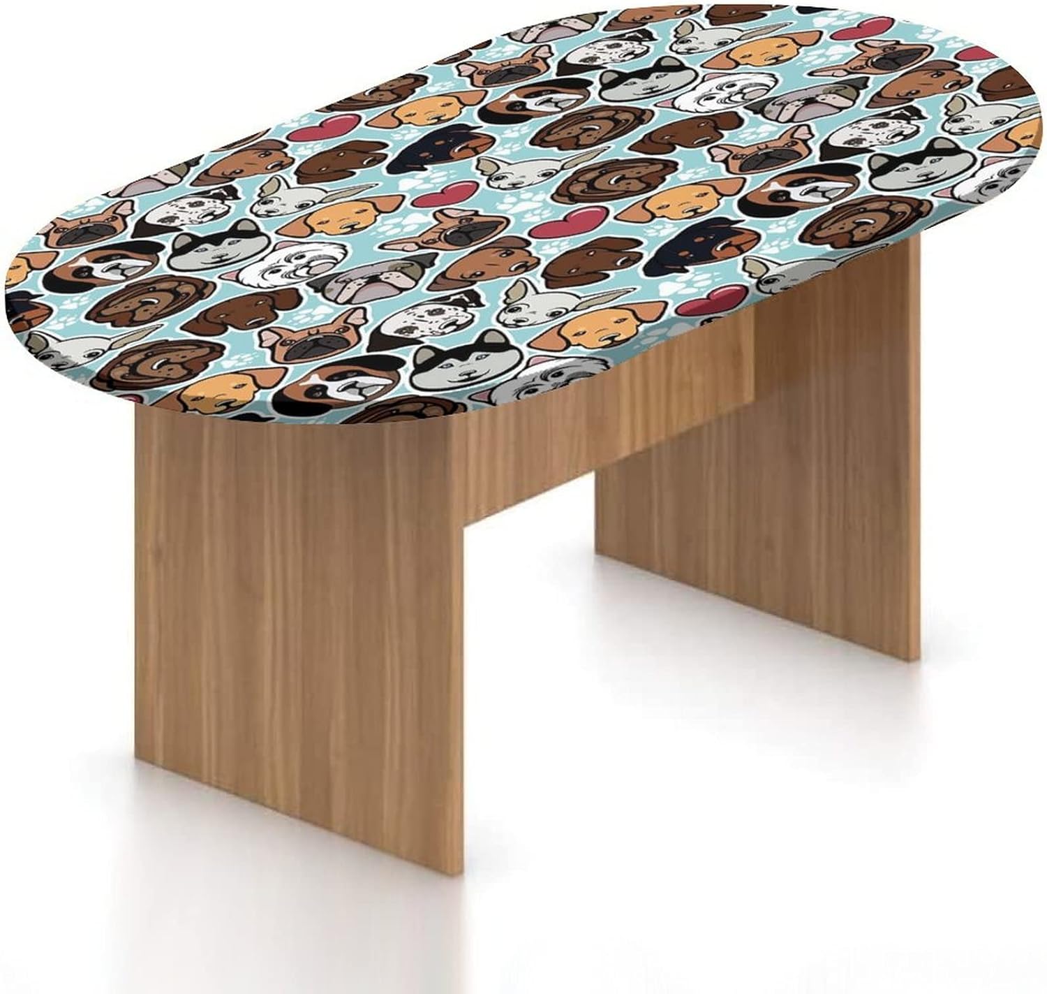 Mantel ovalado ajustable para patio, mantel de poliéster elástico para amantes de los perros, razas caninas, bulldog, chihuahua, siberianos y