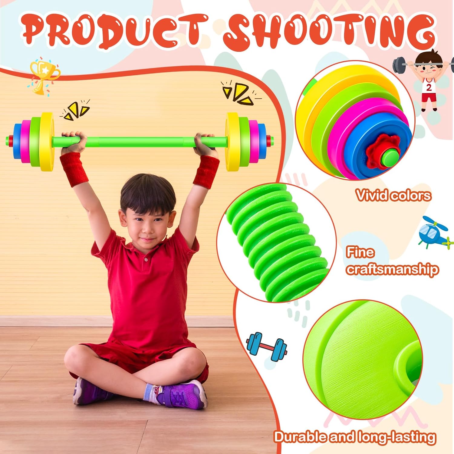 Juego de 2 mancuernas para niños, equipo de entrenamiento colorido, pesas de plástico para niños, principiantes, ejercicio, gimnasio, fitness,
