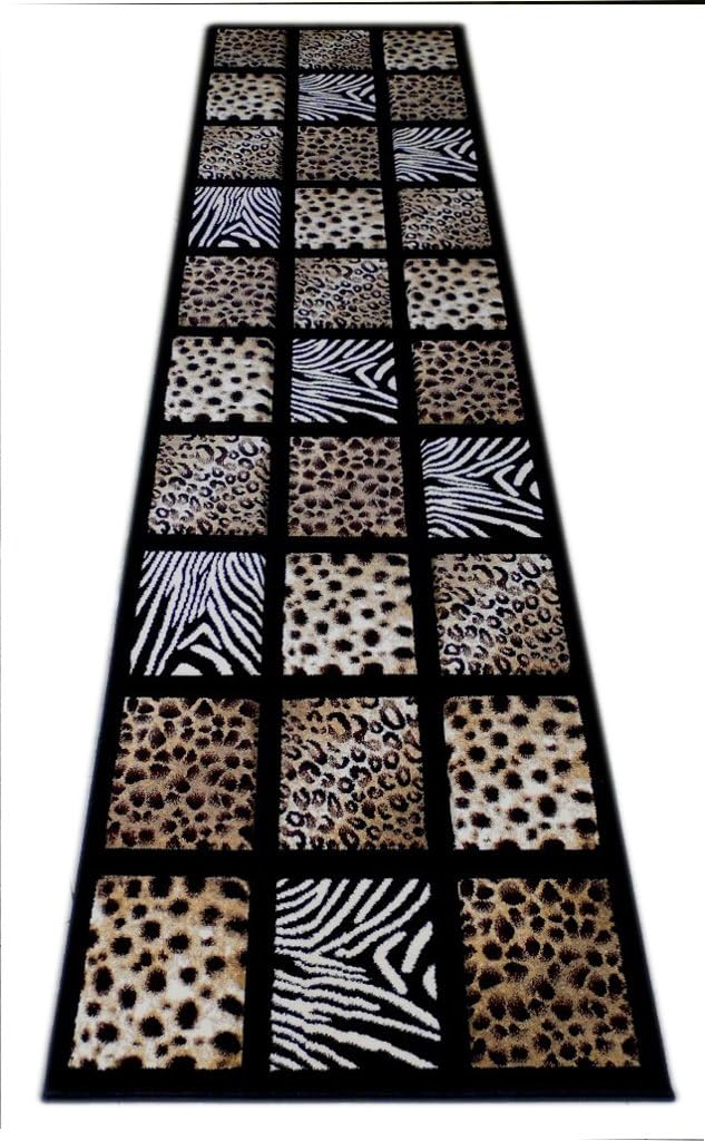 Alfombra con estampado de animales de escultura, 32 pulgadas x 7 pies, 251 color negro