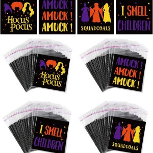 Whaline 240 bolsas de celofán para Halloween, autoadhesivas, bolsas de regalo de bruja Hocus Pocus, bolsas de regalo de brujas de celofán, bolsas de Whaline 240 bolsas de celofán para Halloween, autoadhesivas, bolsas de regalo de bruja Hocus Pocus, bolsas de regalo de brujas de celofán, bolsas de