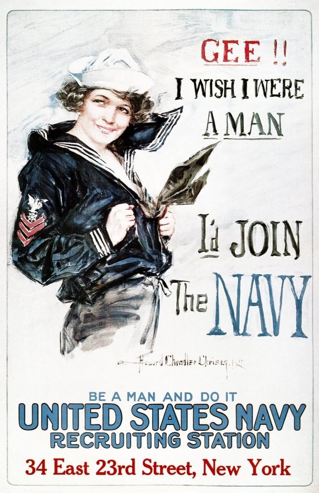 Póster de reclutamiento de la Primera Guerra Mundial de la Primera Guerra Mundial 1917 Gee I Wish I Were A Man ID Únete a la Armada de la Primera