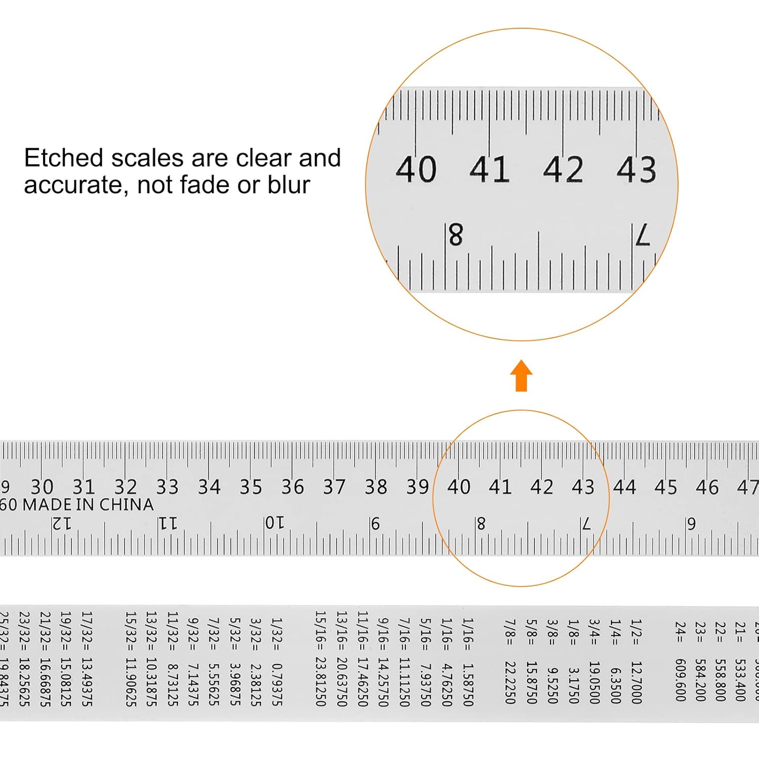 2 reglas de acero inoxidable de 24 pulgadas, 23.6 in, regla inglesa métrica con tabla de conversión, juego de reglas de metal pequeñas, regla de