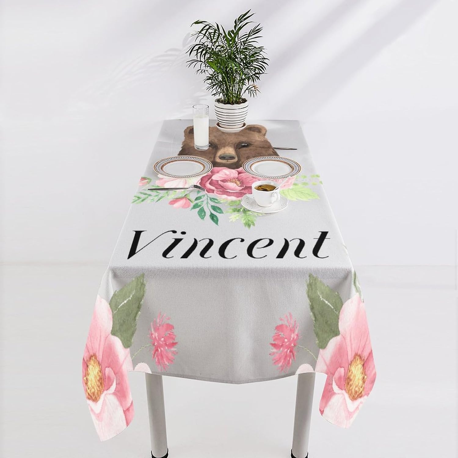 Mantel de tela de picnic de 60 x 60 pulgadas, marco de flores de animales, color negro para fiestas, resistente a las arrugas y a las manchas,