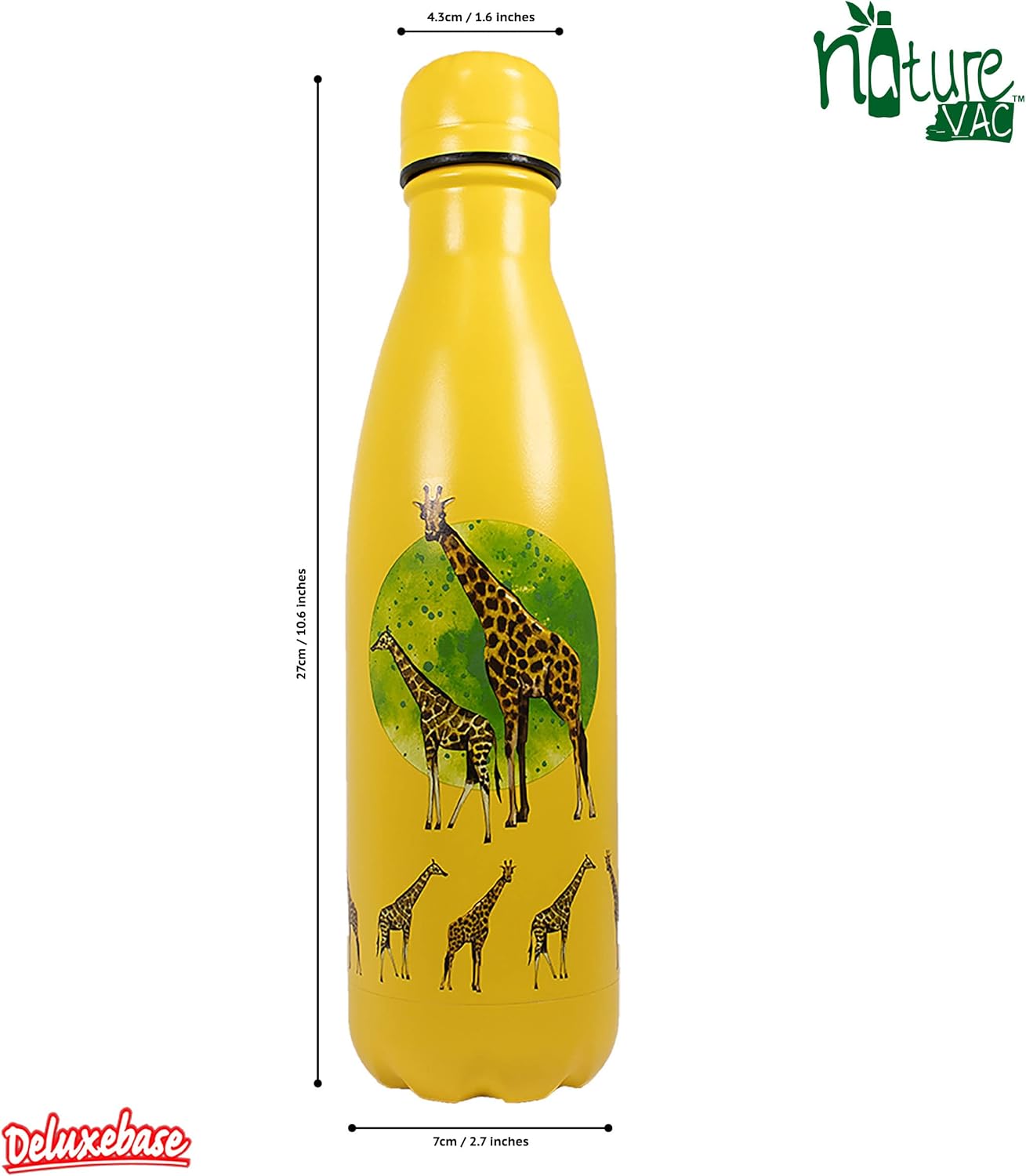 NatureVac Giraffe – Botella de agua de acero inoxidable con aislamiento térmico de 17 onzas, la bebida se mantiene caliente durante 12 horas y fría