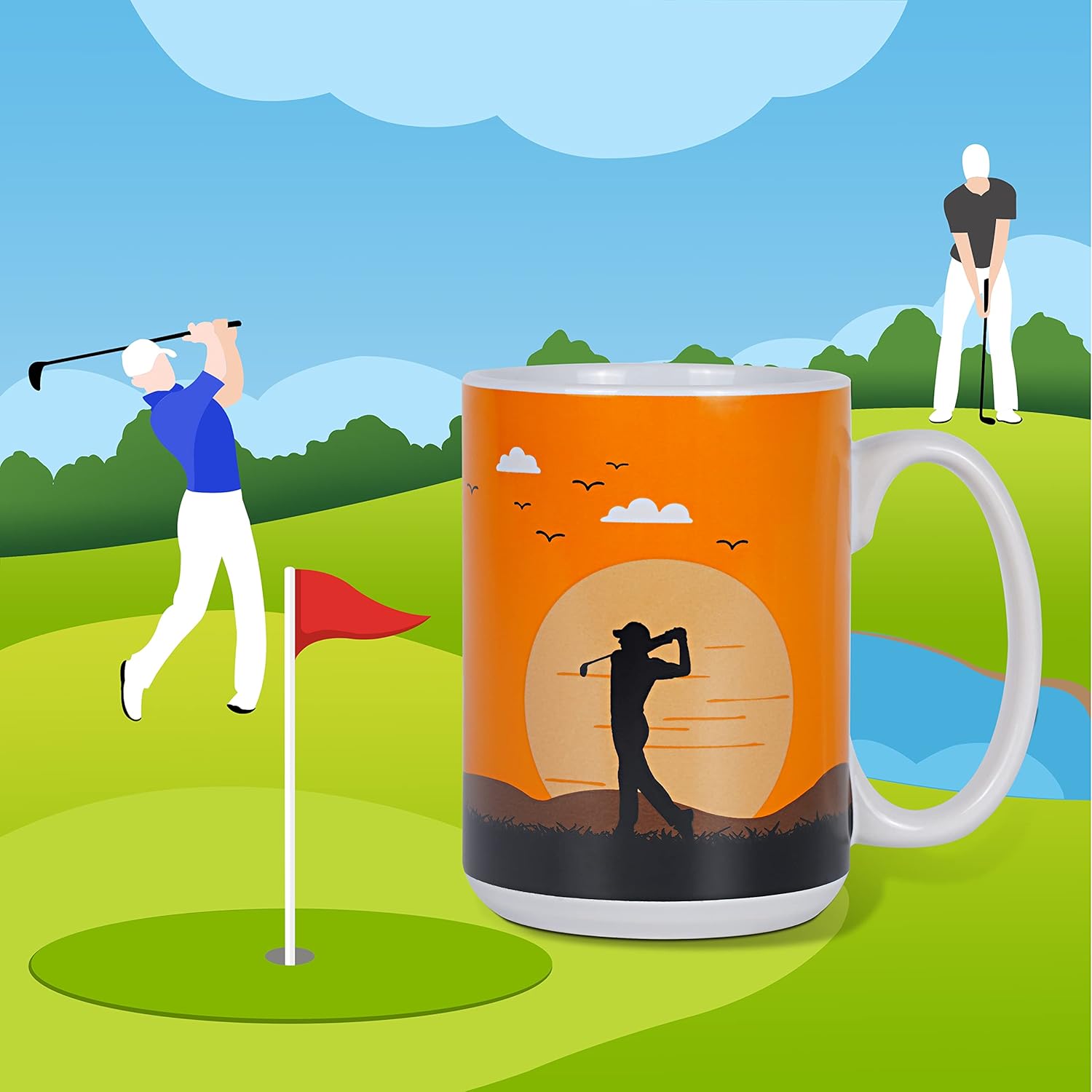 Taza de golf de cerámica, la mejor taza de café de golf divertida para oficina y hogar, taza de té grande para hombres y mujeres, 15 onzas, naranja