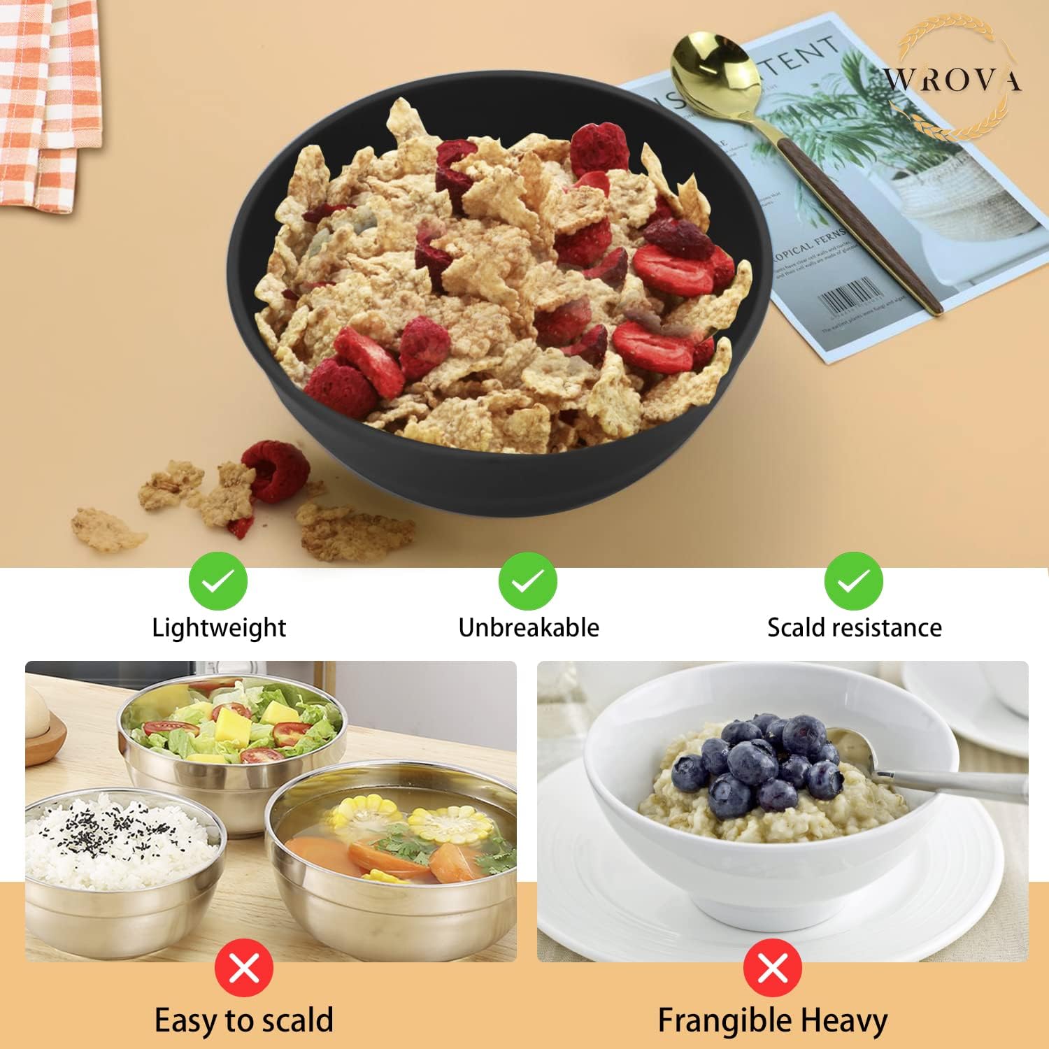 Juego de 6 cuencos de paja de trigo de 60 onzas irrompibles para cereales, aptos para microondas y lavavajillas, cuencos grandes para comer sin BPA,