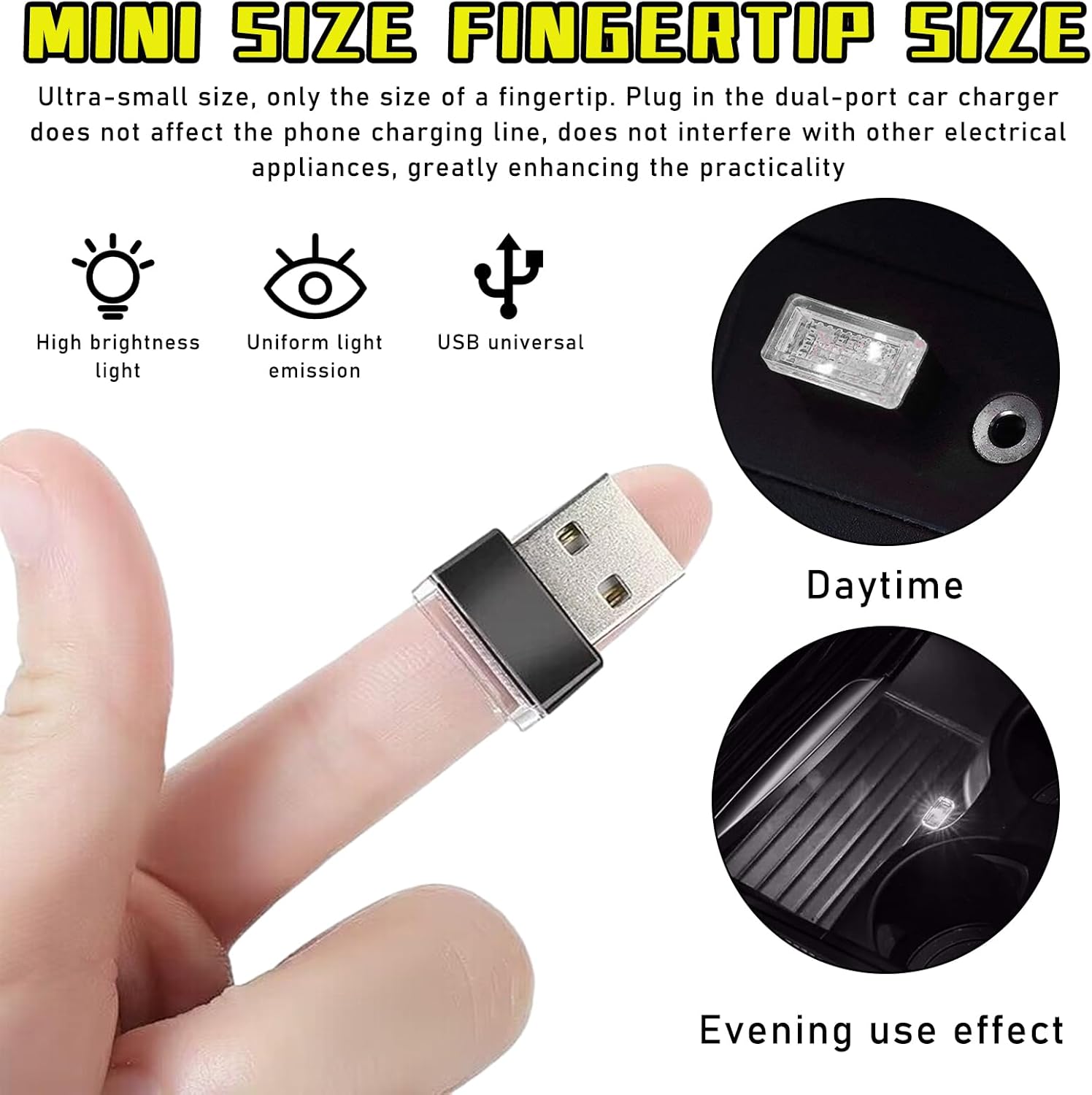 6 lámparas LED USB para el interior del automóvil, luz nocturna decorativa USB enchufable, kit de iluminación ambiental portátil, accesorios