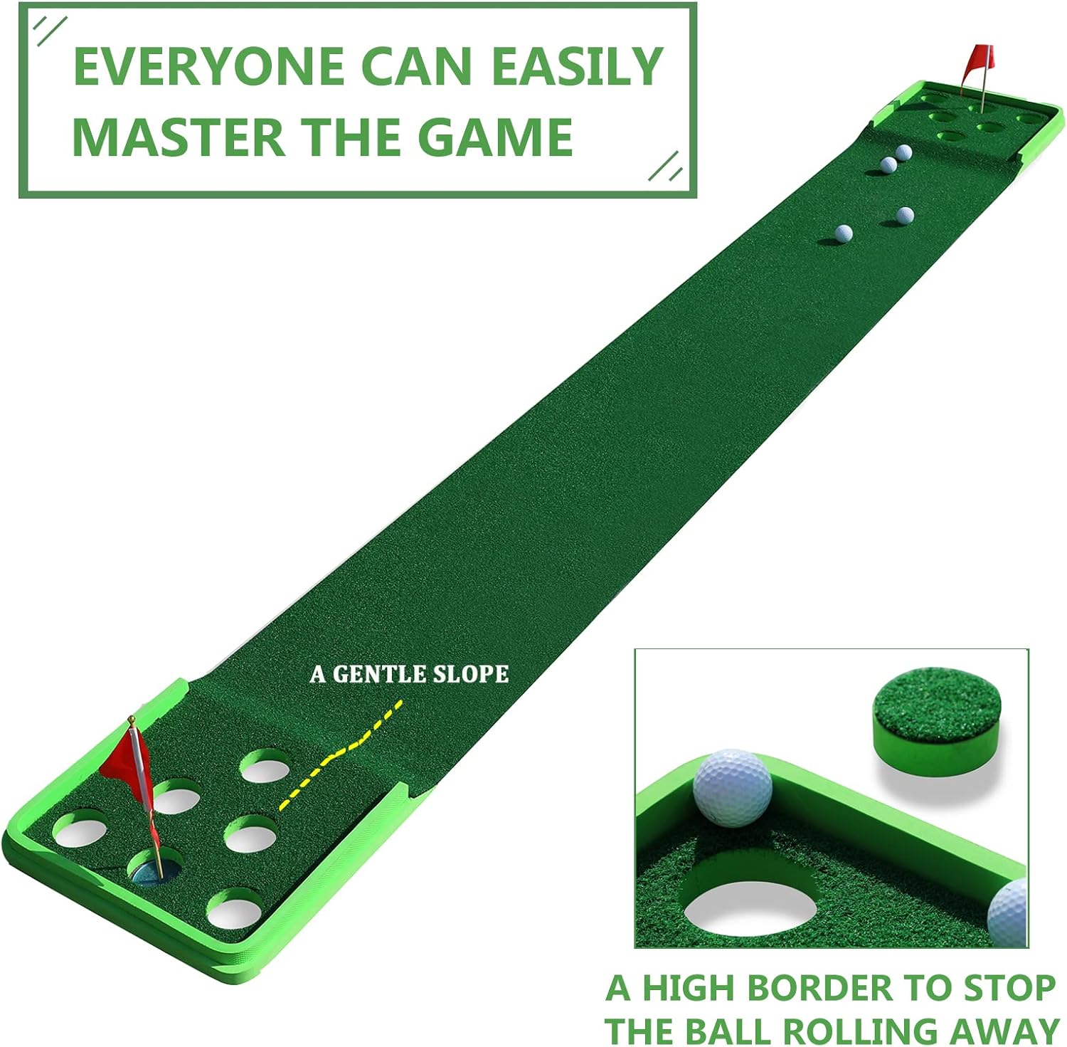 SPRAWL Juego de golf pong, tapete de golf para interiores y exteriores, putters de golf para poner verde, ayuda para entrenamiento de práctica,