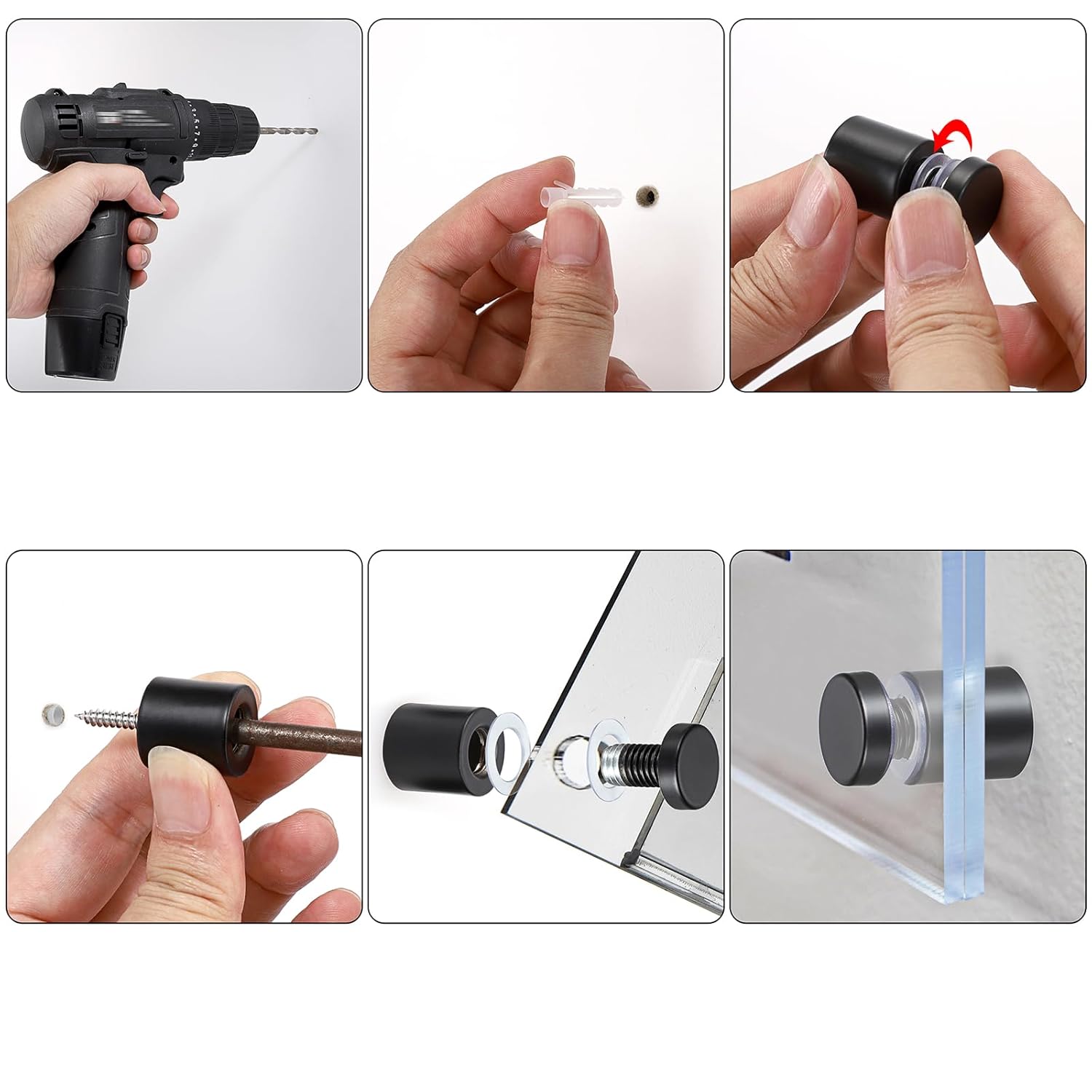 Sumnacon Paquete de 12 tornillos de separación de letreros de 34 x 1 pulgada – Acero inoxidable para montaje en pared de vidrio publicitario