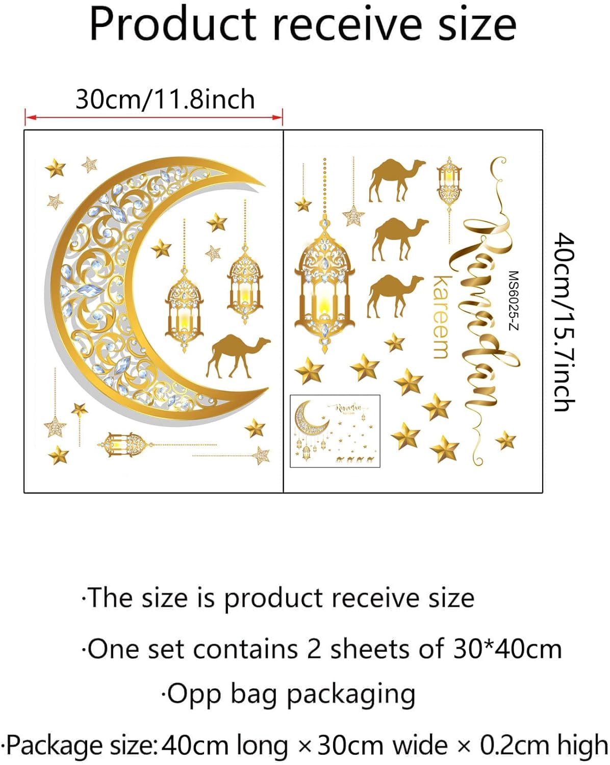 Calcomanías de pared de luna Ramadán Kareem lámpara de estrella amarilla camello, calcomanías de pared removibles para despegar y pegar, mural de