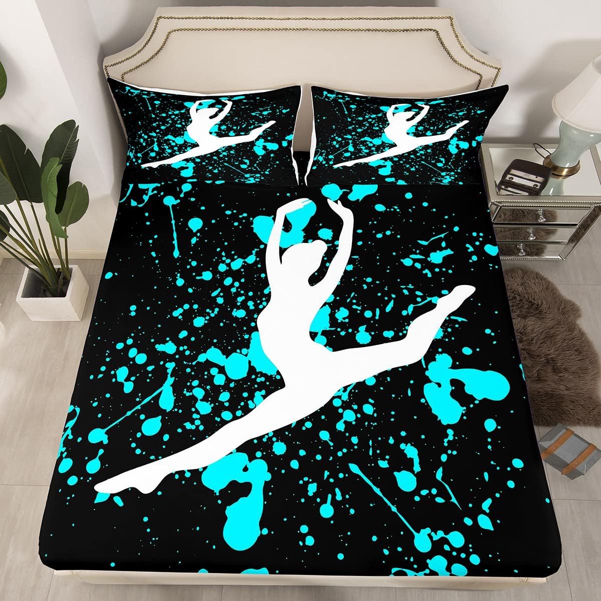 Erosebridal Juego de sábanas de gimnasia para niñas y niños, adolescentes, teñido anudado azul, tamaño matrimonial, para amantes de la gimnasia,