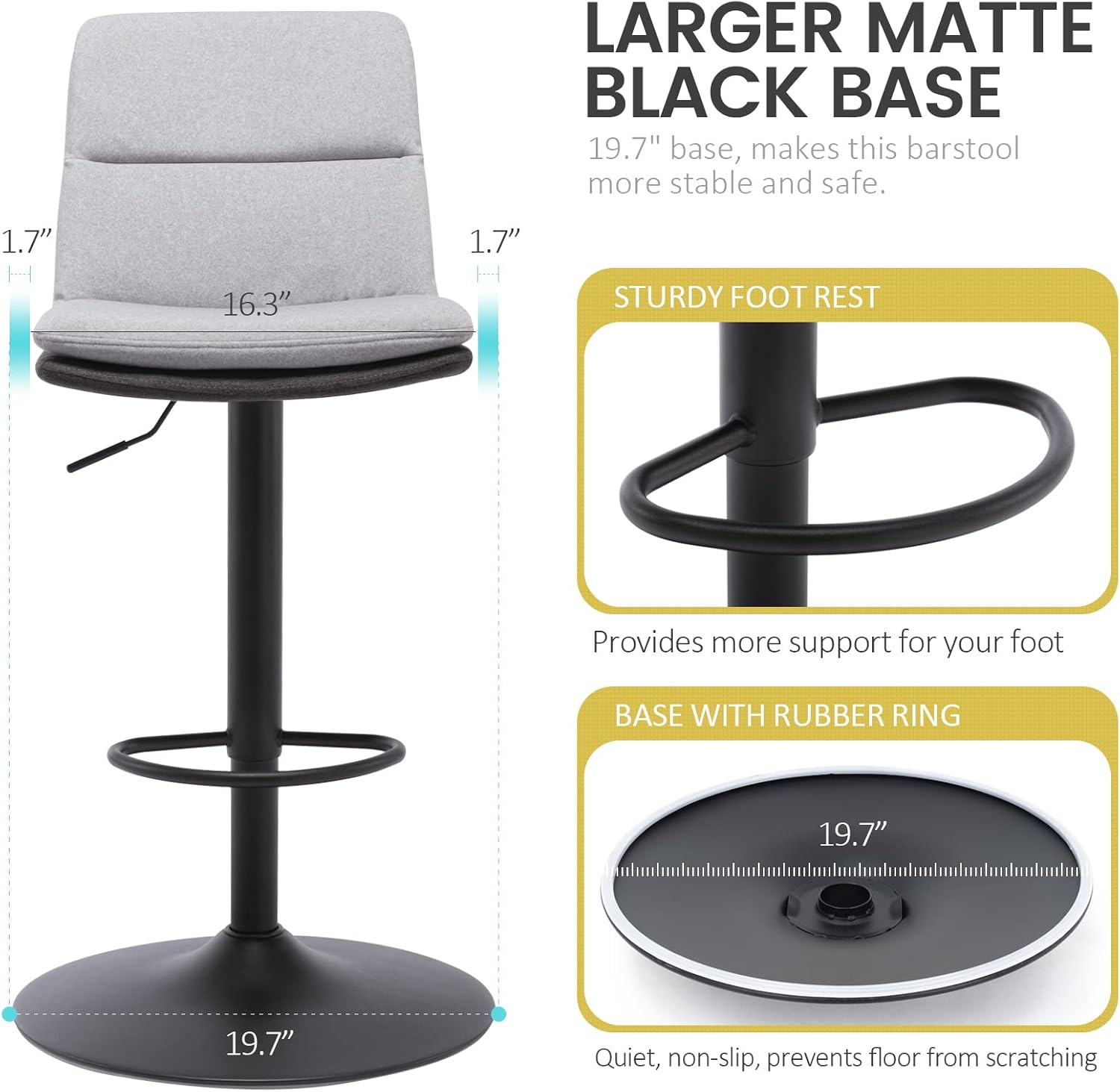Brage Living Taburete de bar ajustable de tela, taburete giratorio de altura de mostrador con respaldo, silla de bar de cocina sin brazos para