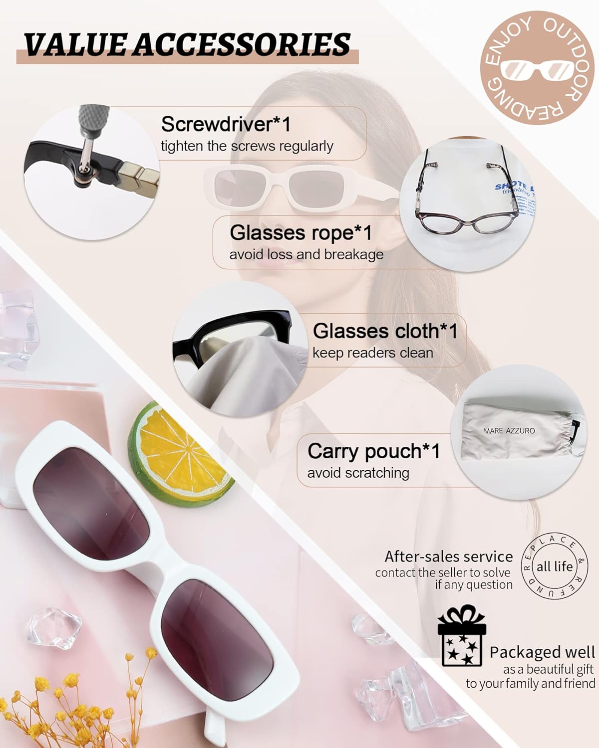 MARE AZZURO Gafas de sol de lectura anchas para mujer, de moda, gruesos, 1.0, 1.25, 1.5, 1.75, 2.0, 2.25, 2.5, 2.75, 3.0, 3.5, 4.0
