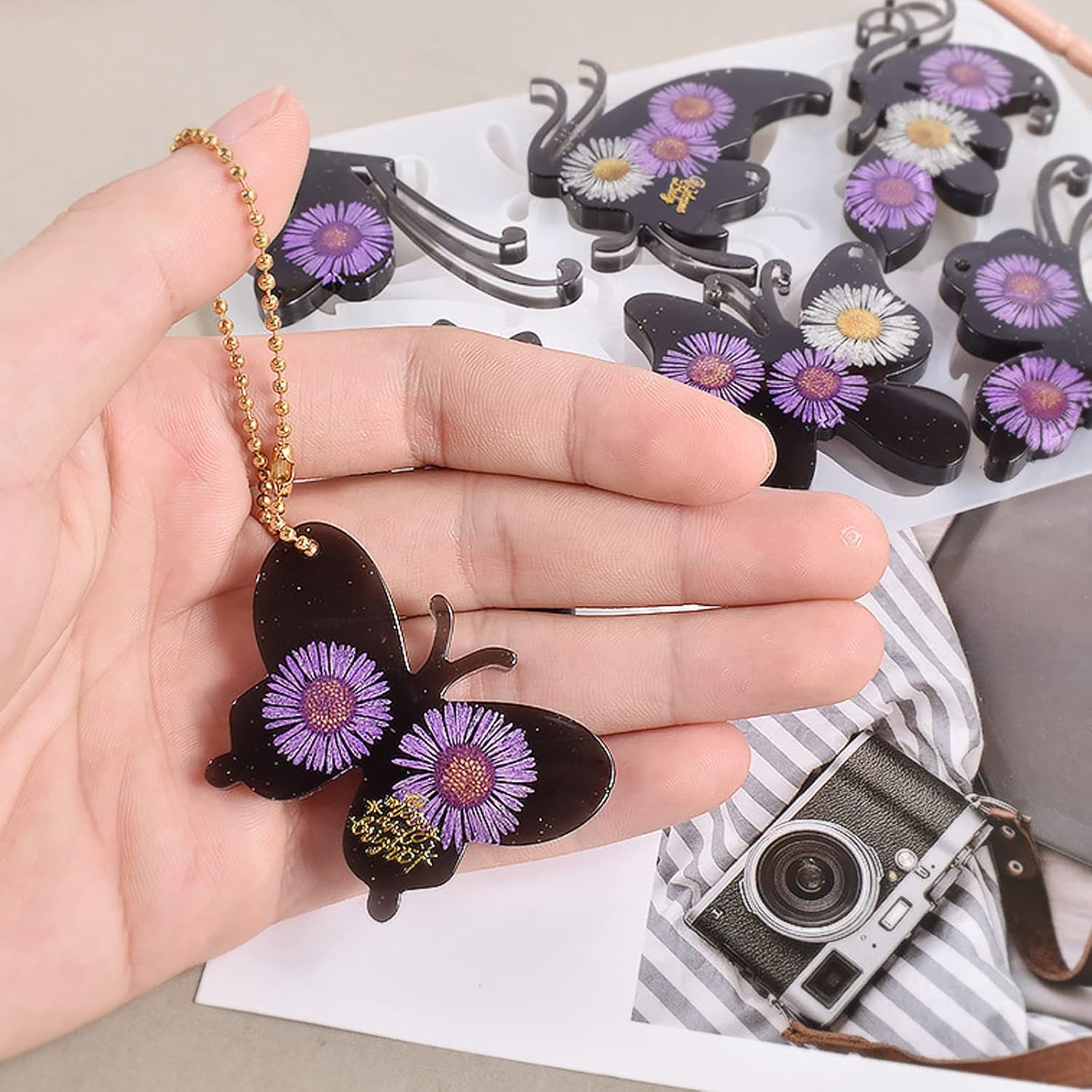 3 moldes de silicona de resina de mariposa, herramientas de fabricación de joyas, moldes de fundición para manualidades, broche, horquilla, llavero,