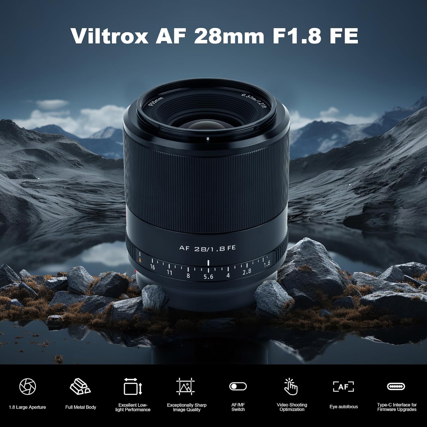 VILTROX Lente de enfoque automático gran angular F1.8 de 1.102 in para Sony E-Mount, lente de retrato de marco completo para Sony E Mount Alpha a7