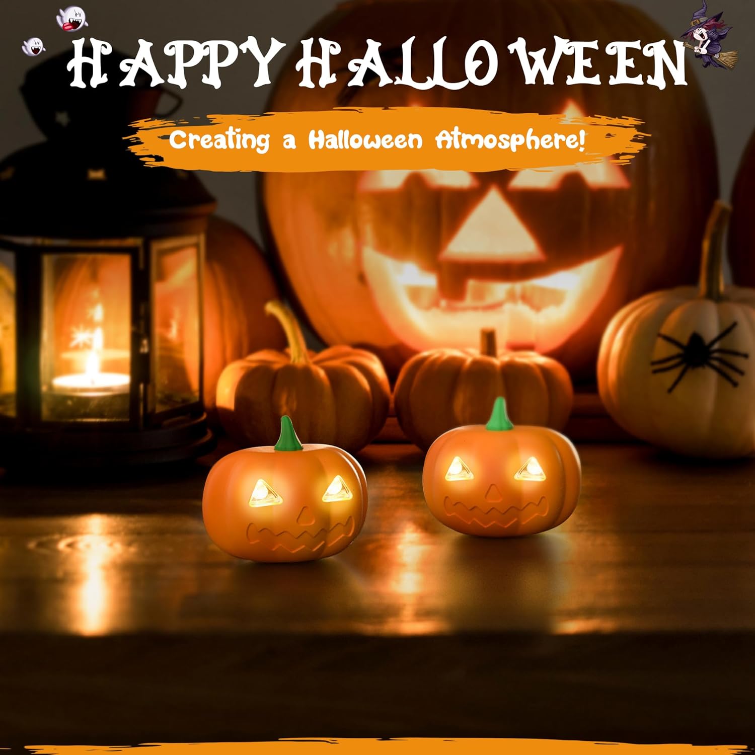 EverBrite Paquete de 5 faros de calabaza de Halloween, 2 modos, lámpara LED ajustable para la cabeza, luces de calabaza, recuerdos de fiesta de