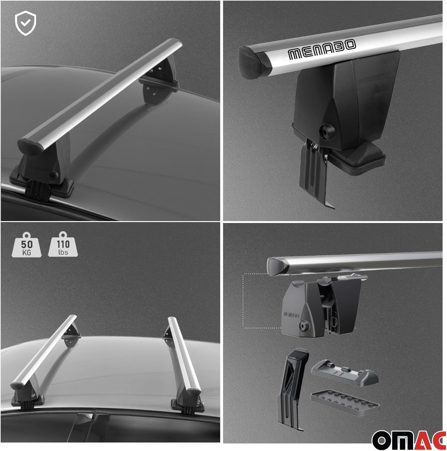 OMAC Barras transversales superiores para Dodge Durango 2011-2024, 2 piezas de aluminio gris antirrobo para viajes, kayak, canoa, surf, esquí,