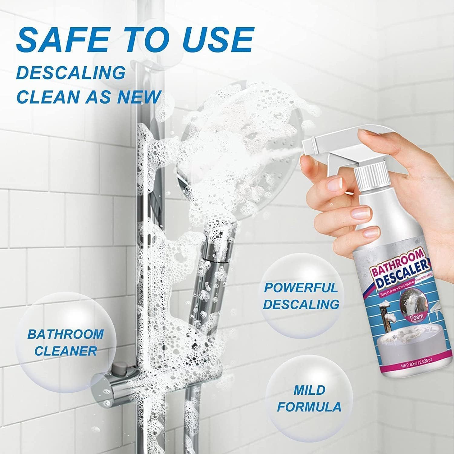 KCRPM Limpiador descalcificador de baño, limpiador de manchas difíciles, potente agente de limpieza descalcificador para bañera, inodoro, baño,