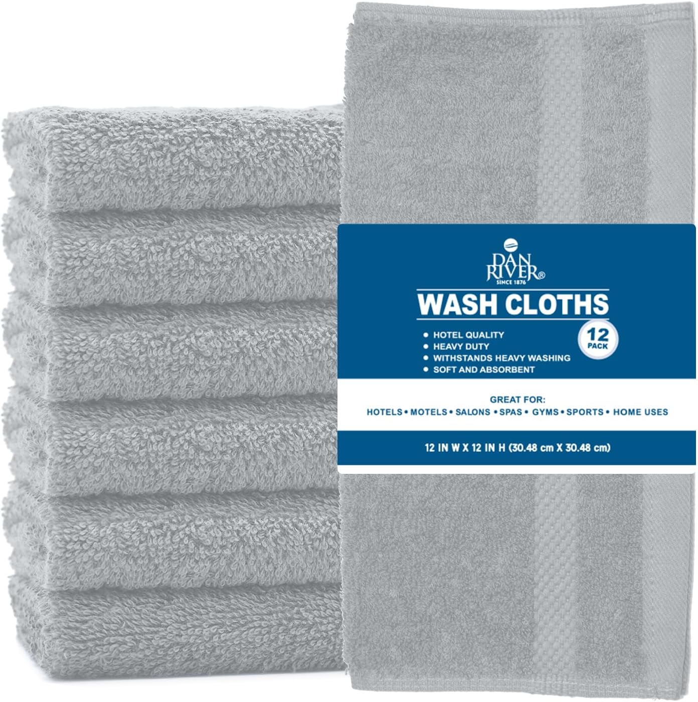 DAN RIVER Paquete de 12 toallas faciales 100 % algodón, de alta calidad, altamente absorbentes, para baño, spa, gimnasio, secado rápido, esenciales