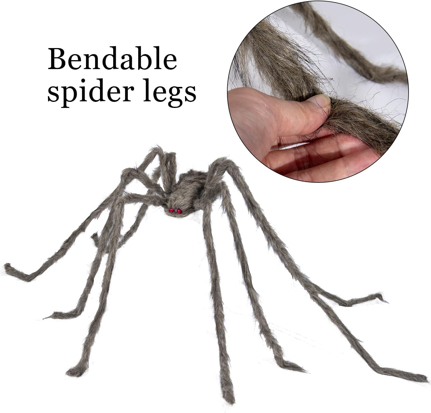 Araña marrón gigante de Halloween, paquete de 3 arañas peludas realistas de 5 pies 4 pies 3.2 pies para decoración de Halloween, interiores y