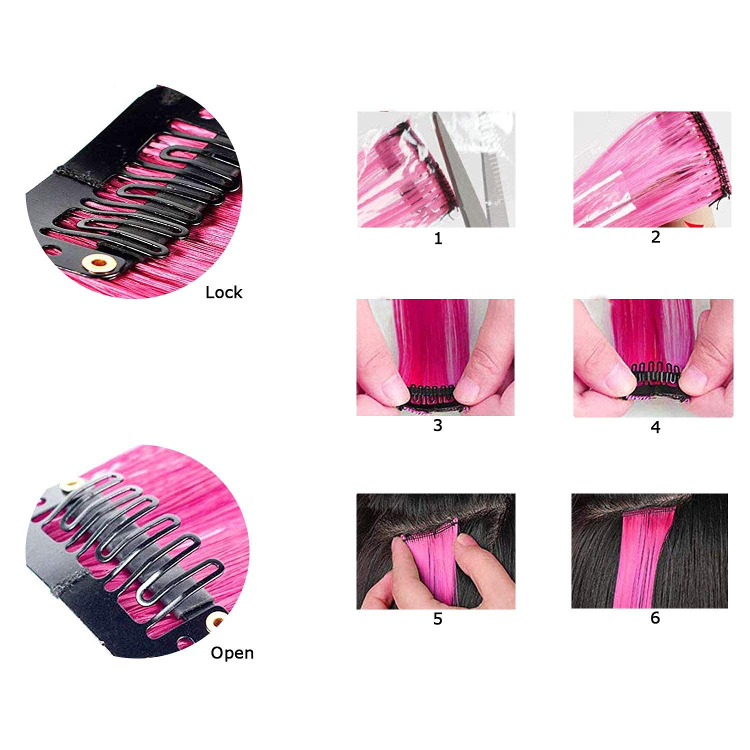 Snoblass Extensiones de cabello con clip de colores, extensiones de cabello liso colorido de 21 pulgadas con clip para mujer, fiesta, Navidad,