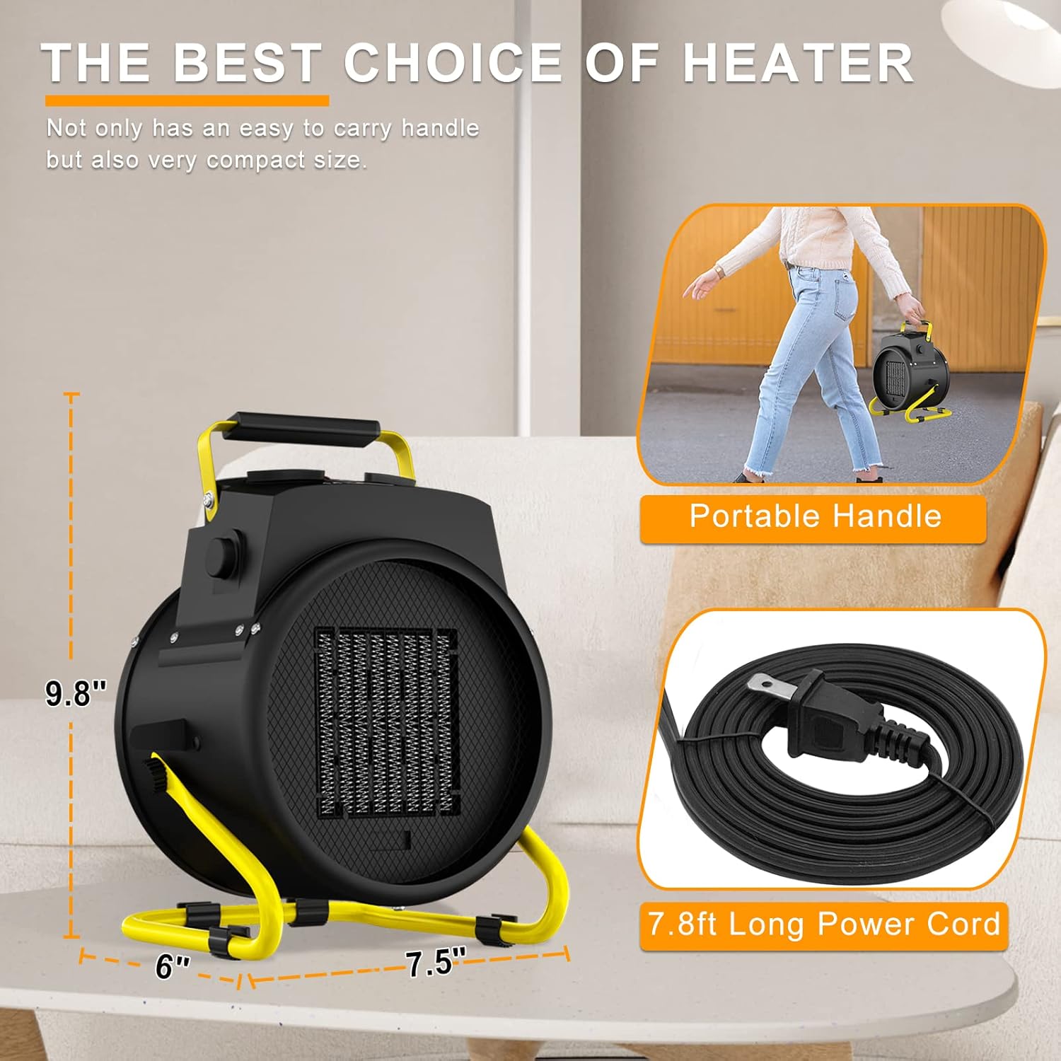 TONINGIO Calentador para exteriores, calentadores eléctricos portátiles de 1500 W para patio con calentamiento rápido 3S y protección contra