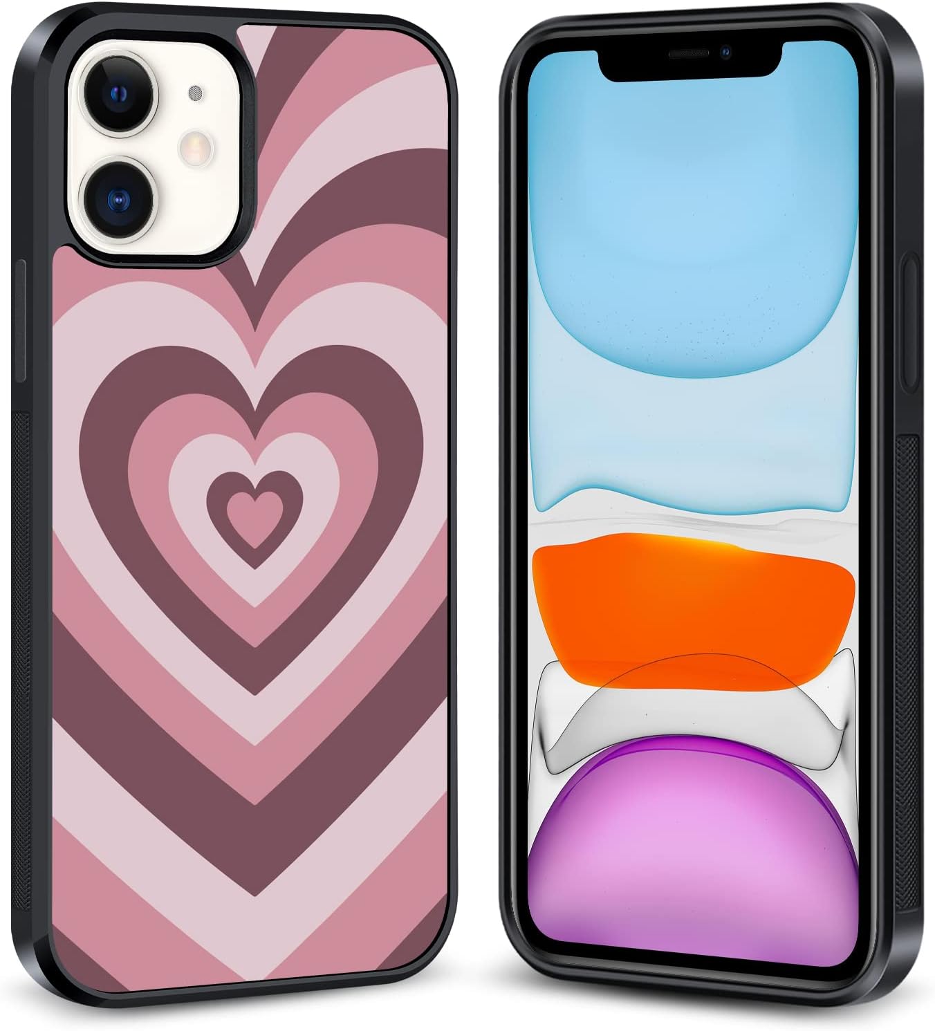 OOK Funda rígida para iPhone 11 de protección de absorción de golpes con diseño de corazón rosa, bonita banda de rodadura de neumáticos,