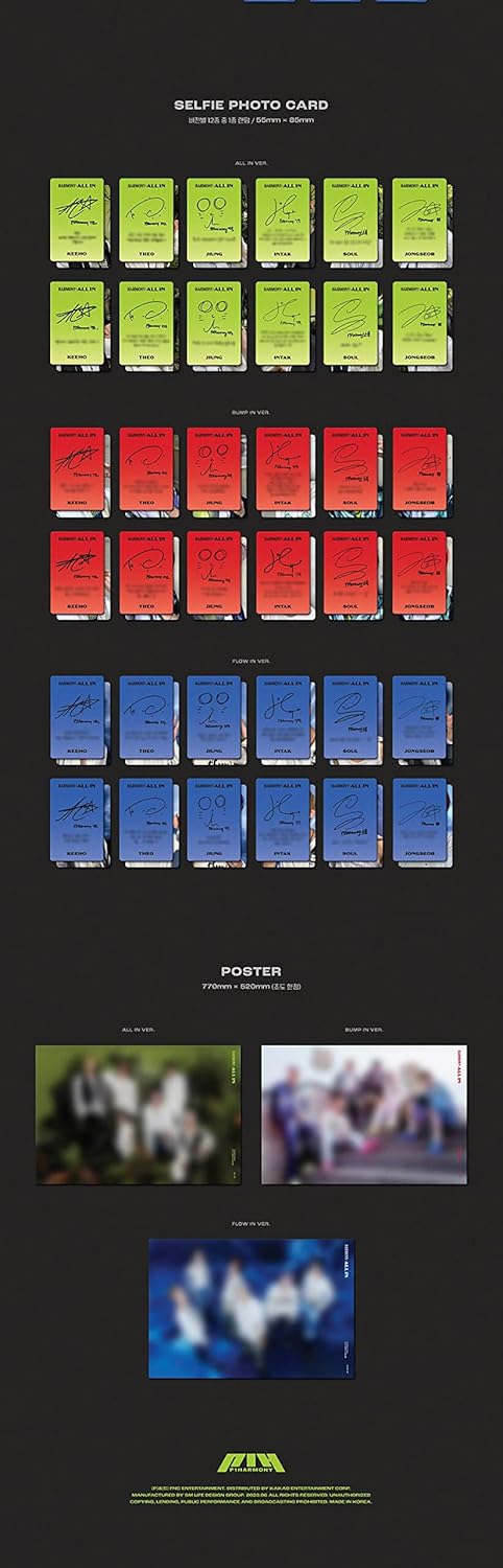 P1Harmony Harmony All in 6th Mini Album 3 Versión SET CD+96p Booklet+1p Stand PhotoCard+1ea Logo Tag+1ea Photo Stamp+1p Special PhotoCard+1p Selfie
