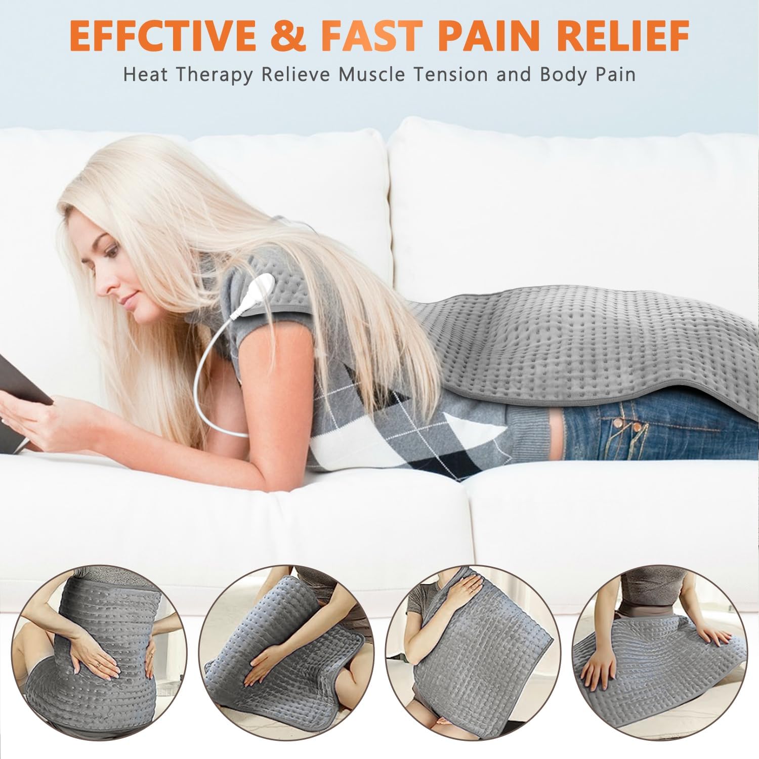 Almohadilla térmica para calambres, almohadillas térmicas XXXL de 20 x 40 pulgadas para aliviar el dolor de espalda, cuello, hombros, abdomen,