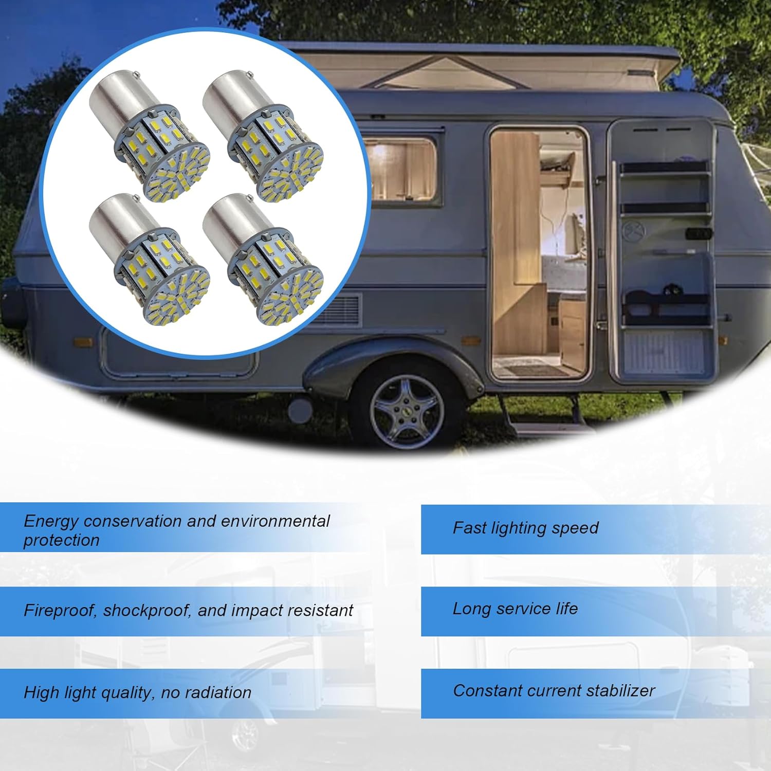 NTNEV 4 bombillas LED 1156 1141 1003 7506 BA15S, superbrillantes 3014 para luces interiores de 12 voltios, RV, caravana, remolque, barco, maletero,