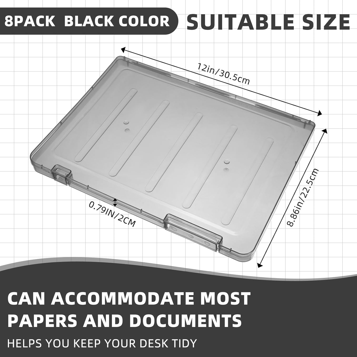 Fulmoon Caja de almacenamiento de 8 piezas A4 para proyectos, archivador de plástico, portátil, para proyectos de 8.5 x 11 pulgadas, papel de carta,