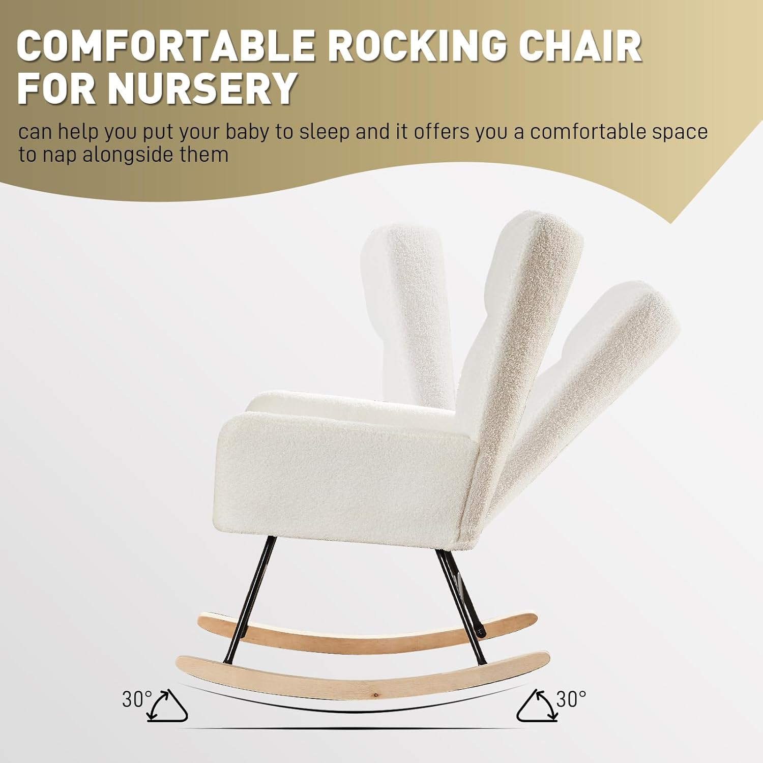 Wrofly Mecedora para guardería, moderna mecedora de sherpa con respaldo alto, cómoda silla de lectura tapizada para guardería, sala de estar,