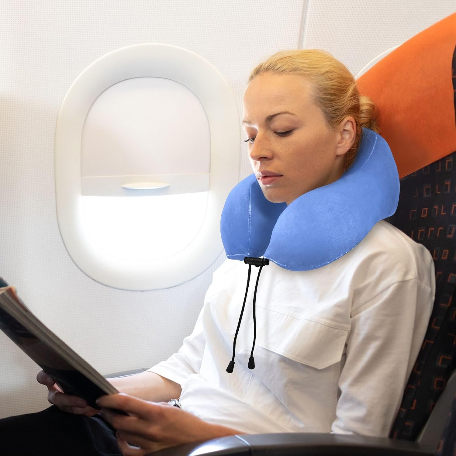 Salvia Blue – Almohadas compactas de viaje, almohada de espuma viscoelástica en forma de U, almohadas de viaje para aviones