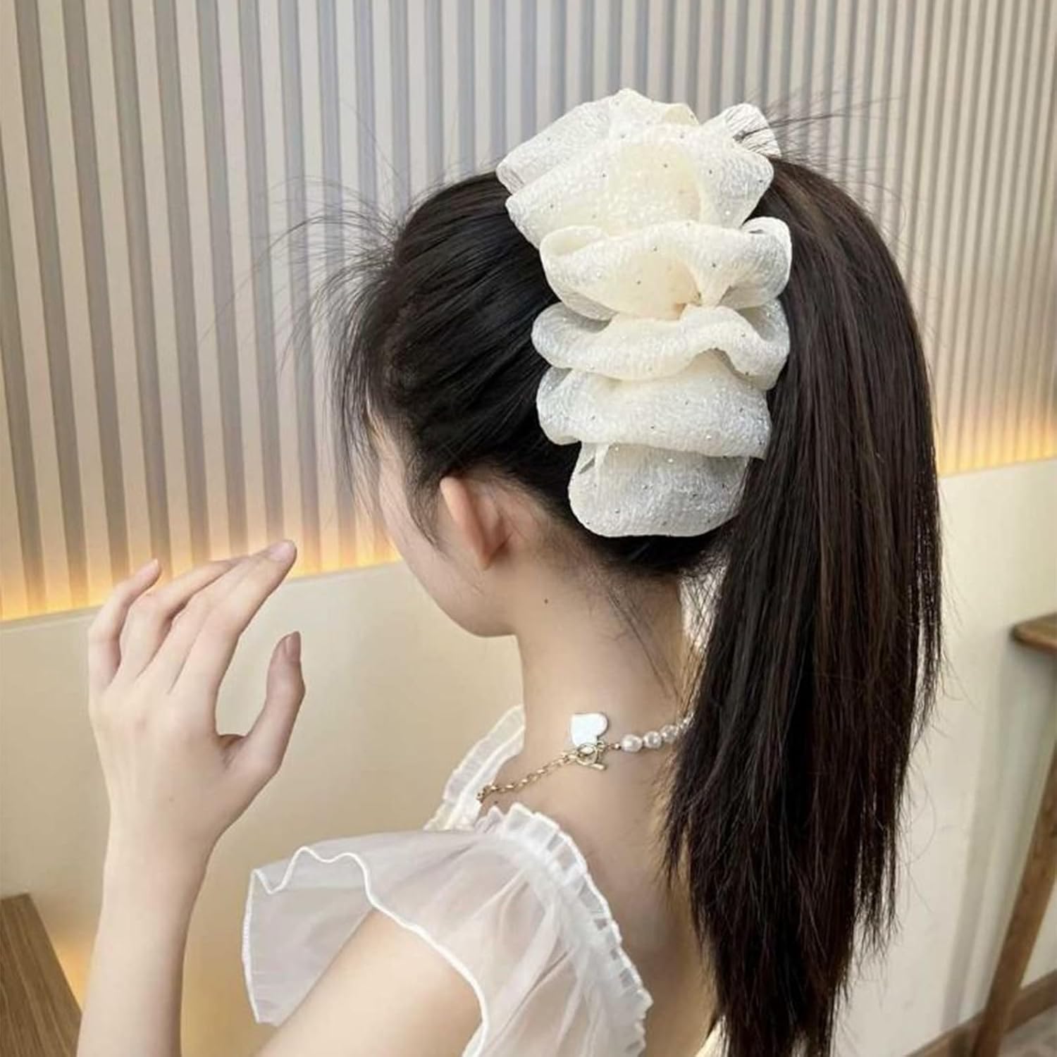 2 pinzas de lazo con diamantes de imitación, pinzas de burbujas de lazo de gasa con nube, garra grande para el cabello, pinzas florales grandes para