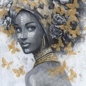 Pintura de diamantes afroamericanos para adultos por números, arte negro africano con diadema india y aretes de mariposa dorada, arte de diamantes Pintura de diamantes afroamericanos para adultos por números, arte negro africano con diadema india y aretes de mariposa dorada, arte de diamantes
