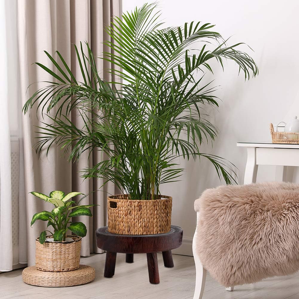 Taburete de madera para plantas, soporte bajo para plantas, soporte redondo para macetas elevadoras, soportes para múltiples plantas, soporte