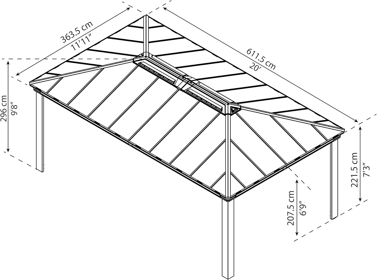 Palram – Canopia Dallas 6100 20 pies x 12 pies. Marco de metal y panel de policarbonato de calidad resistente refugio permanente al aire libre para